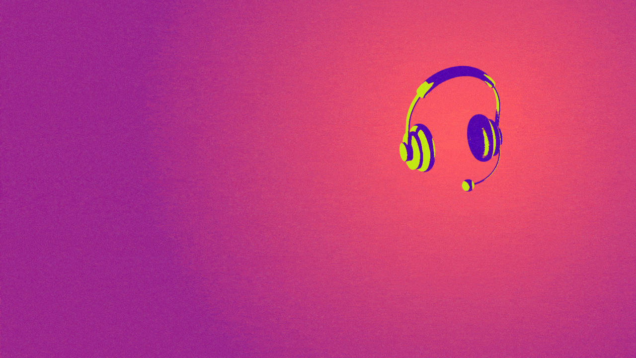 Animated illustration of a streaming headset that multiplies into many headsets that spread across the frame and then contract back to the one headset.