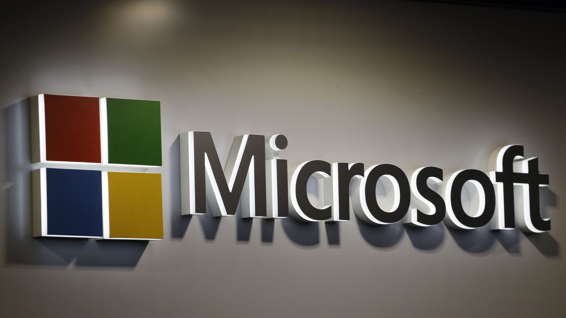 A Microsoft logo outside an office