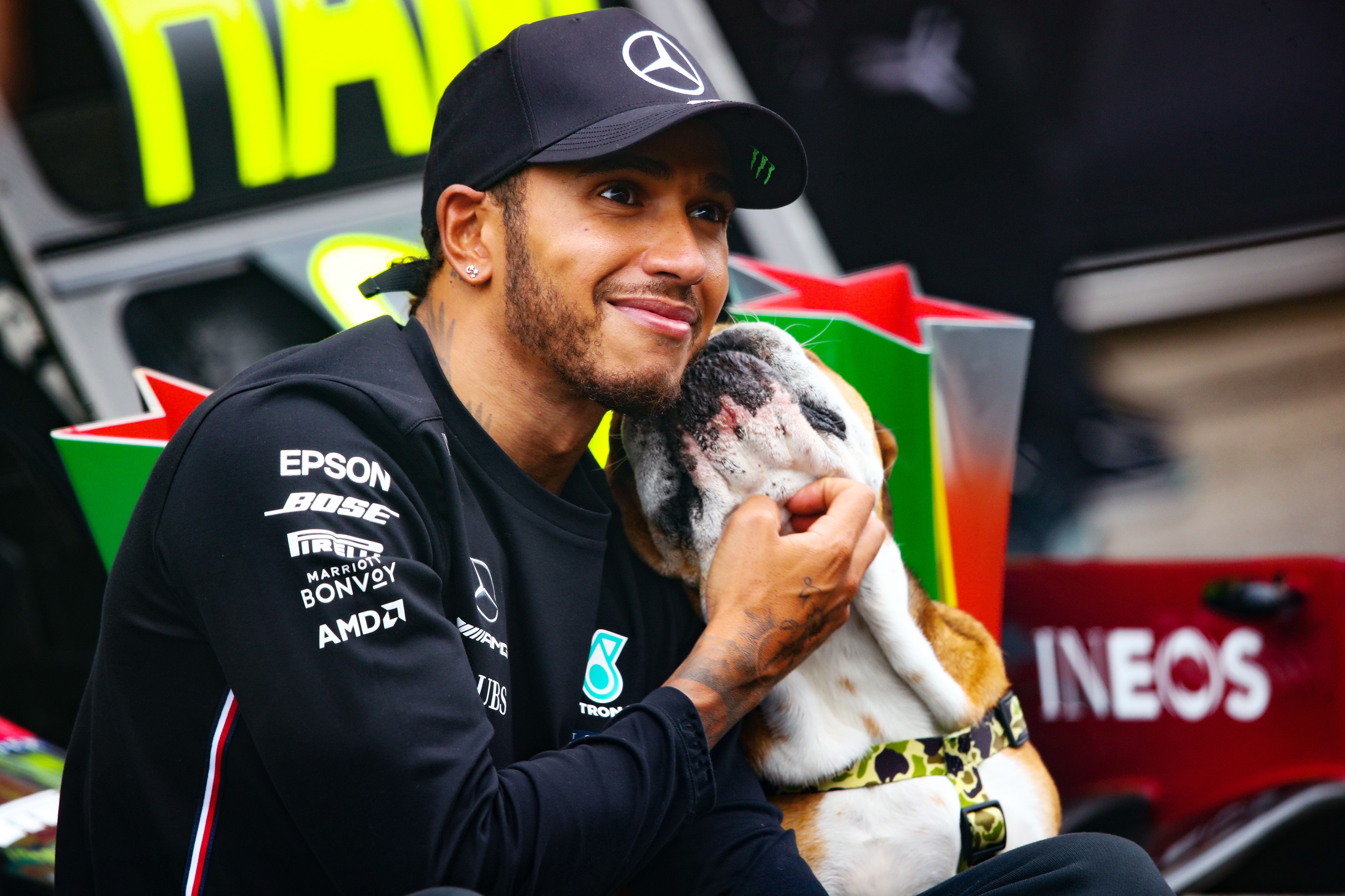 Lewis Hamilton and his dog