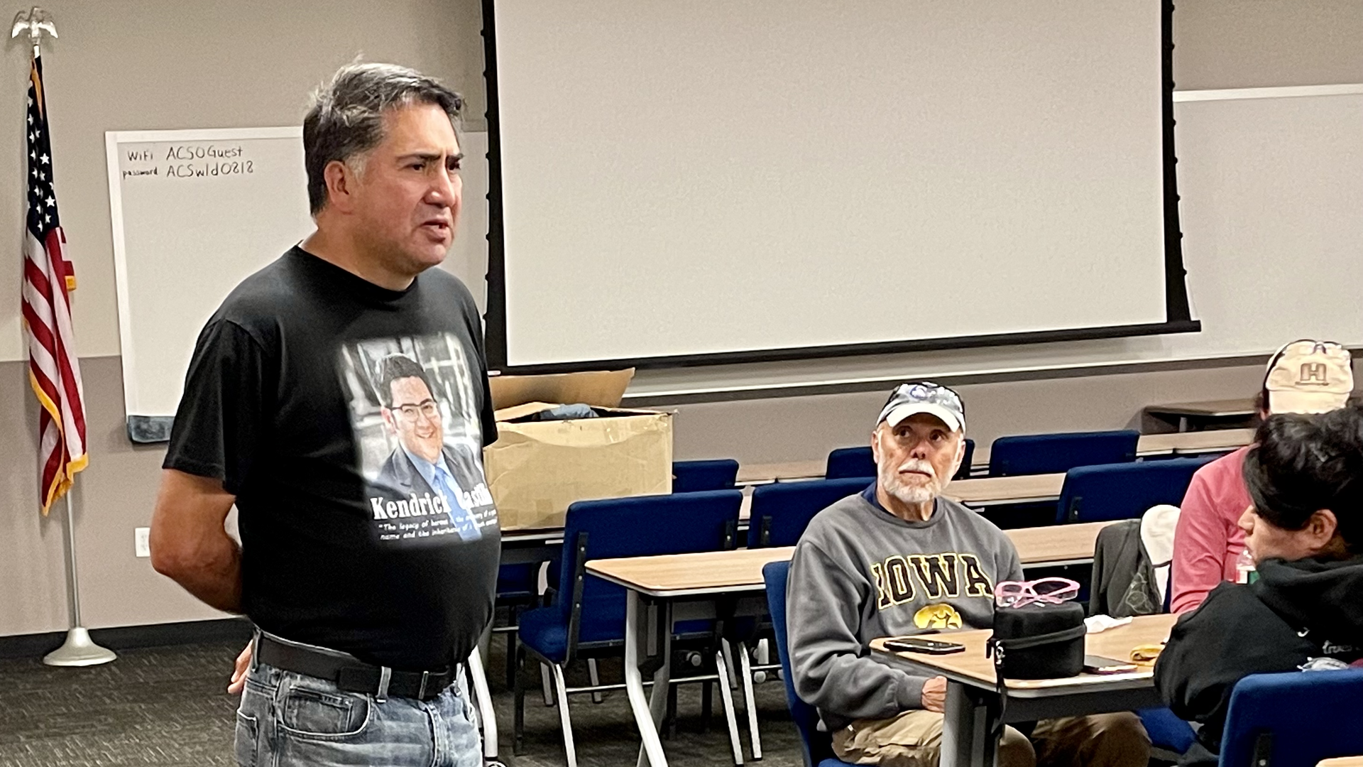 John Castillo talks to Colorado school personnel training to use firearms. Photo: John Frank/Axios