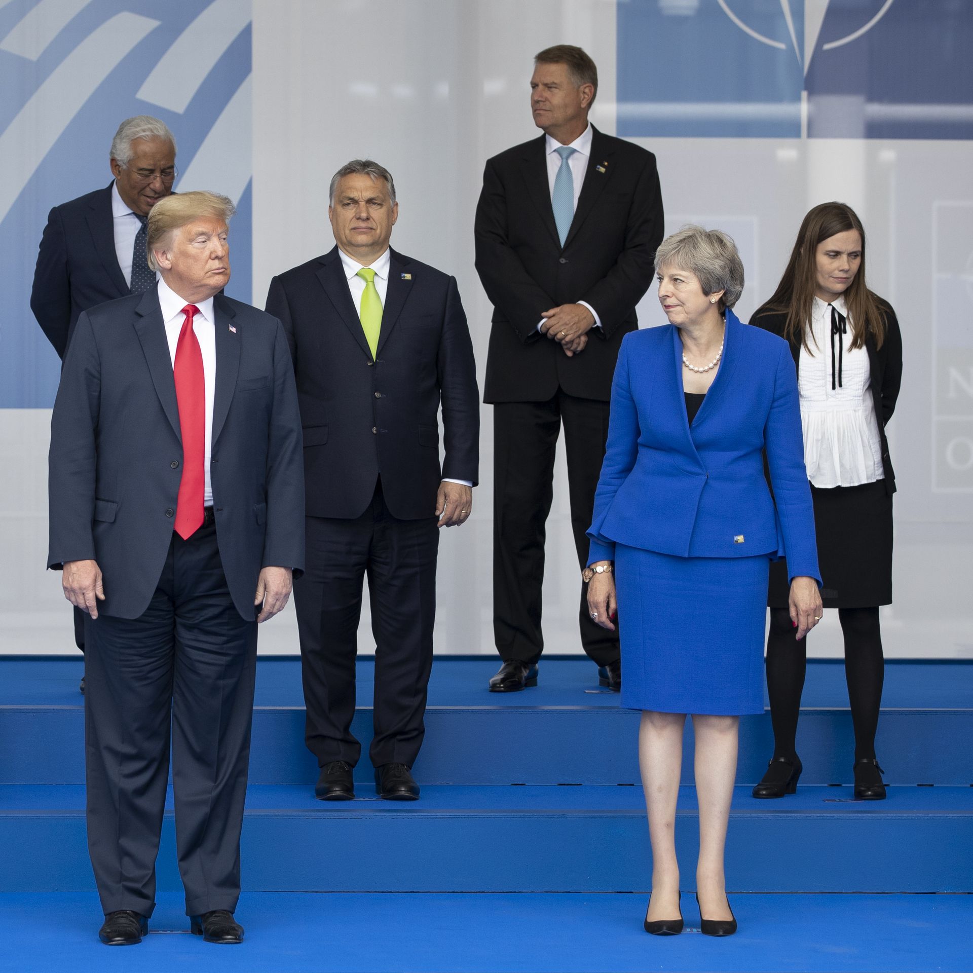 President Trump and U.K. Prime Minister Theresa May with other NATO leaders