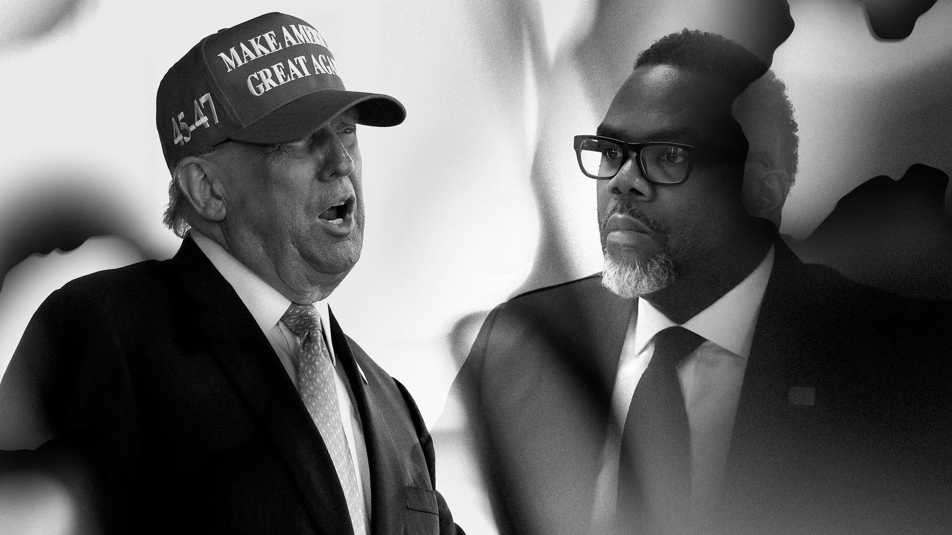 Photo illustration of President Donald Trump and Chicago mayor Brandon Johnson.