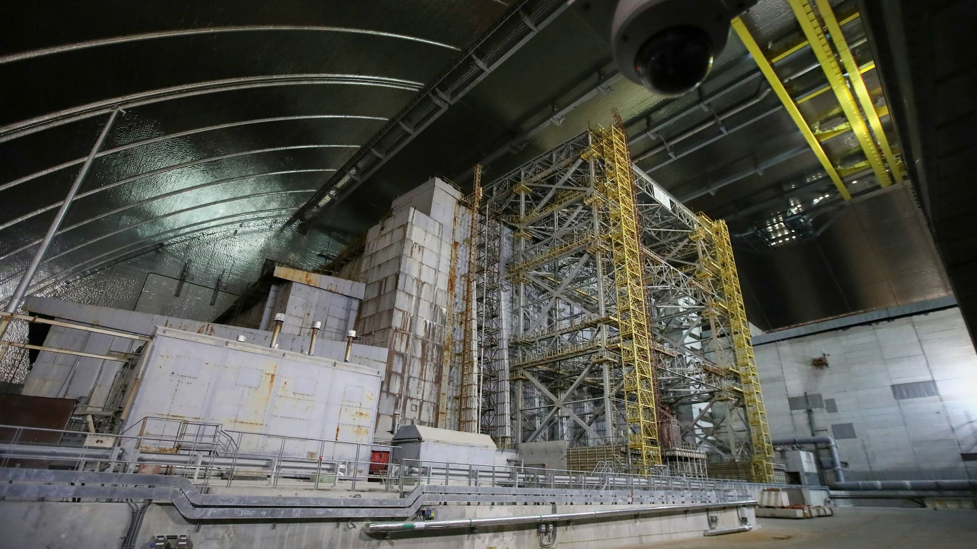 Photo of shelter protecting a reactor at Chernobyl Nuclear Power Plant