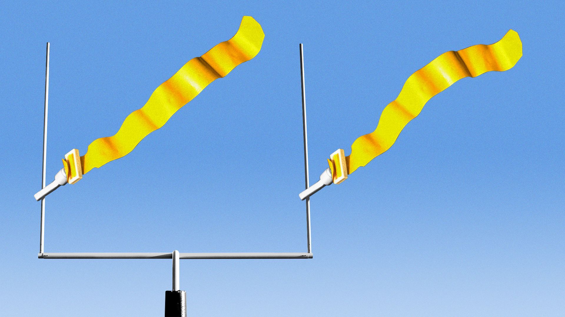Illustration of a football end zone goal post with two attached flags waving