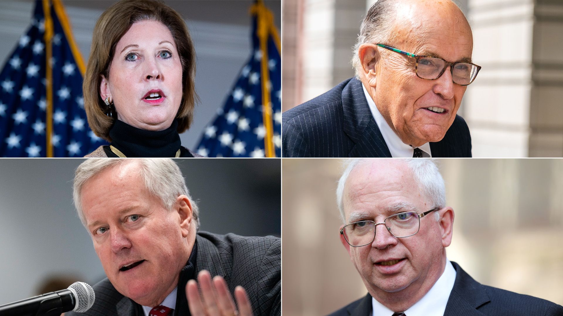 Clockwise from top left: Sidney Powell, Rudy Giuliani, John Eastman, and Mark Meadows