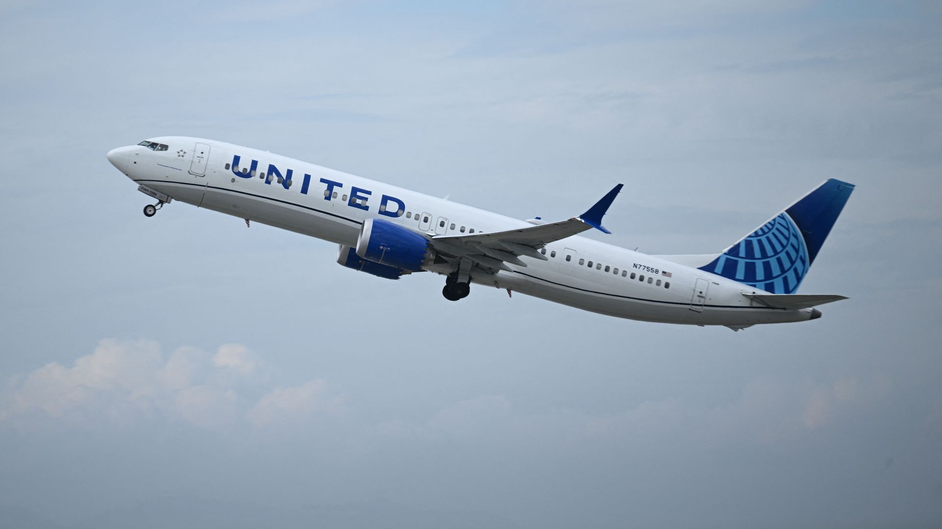 A United Airlines Boeing 737 MAX 9 airplane takes off from Los Angeles International Airport (LAX) as seen from El Segundo, California, on September 11