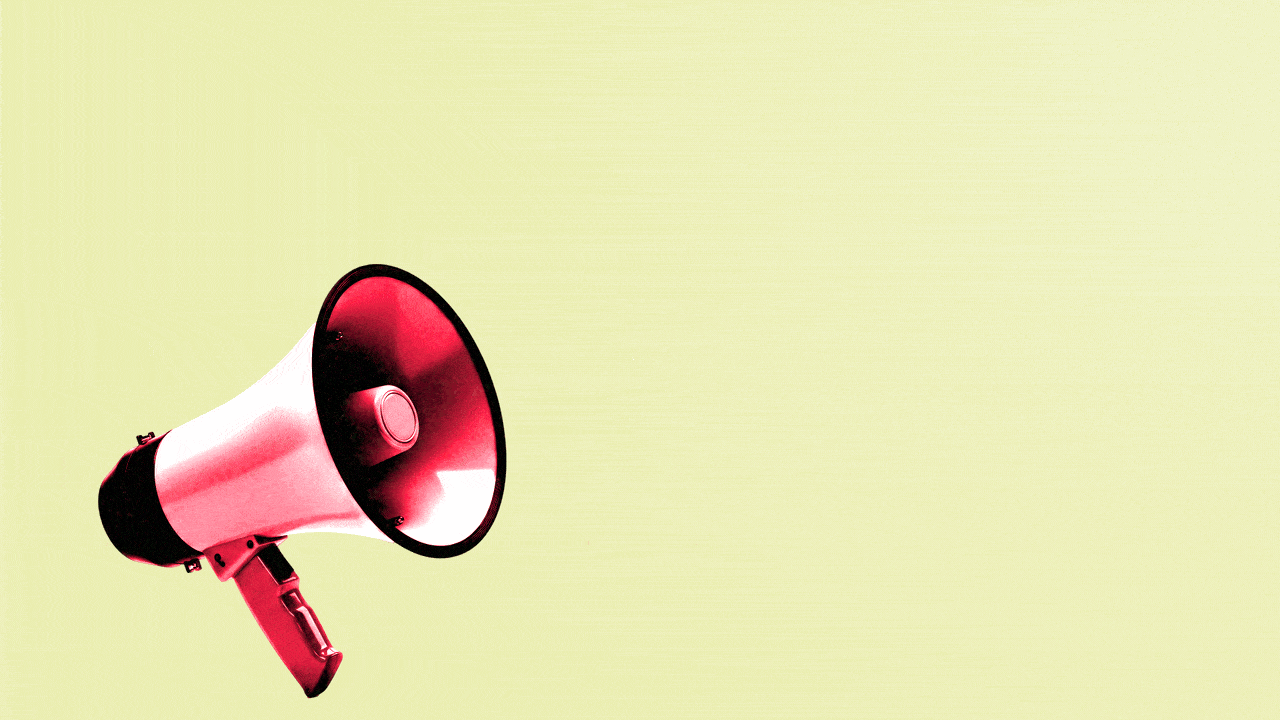 Animated illustration of a megaphone that shoots out the letters BBB and rough lines, with each element shaking.