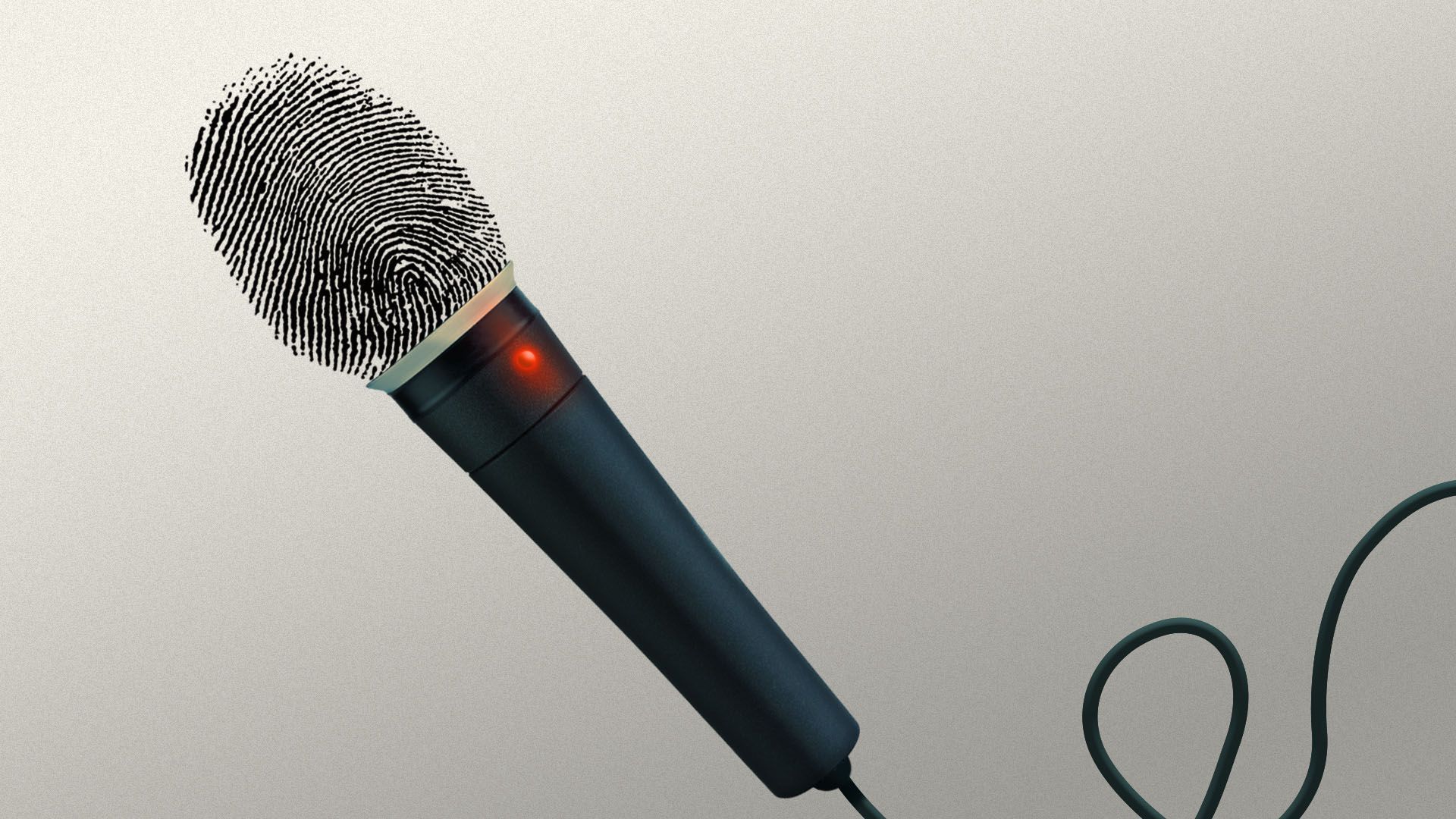 Illustration of a microphone with a fingerprint at the top