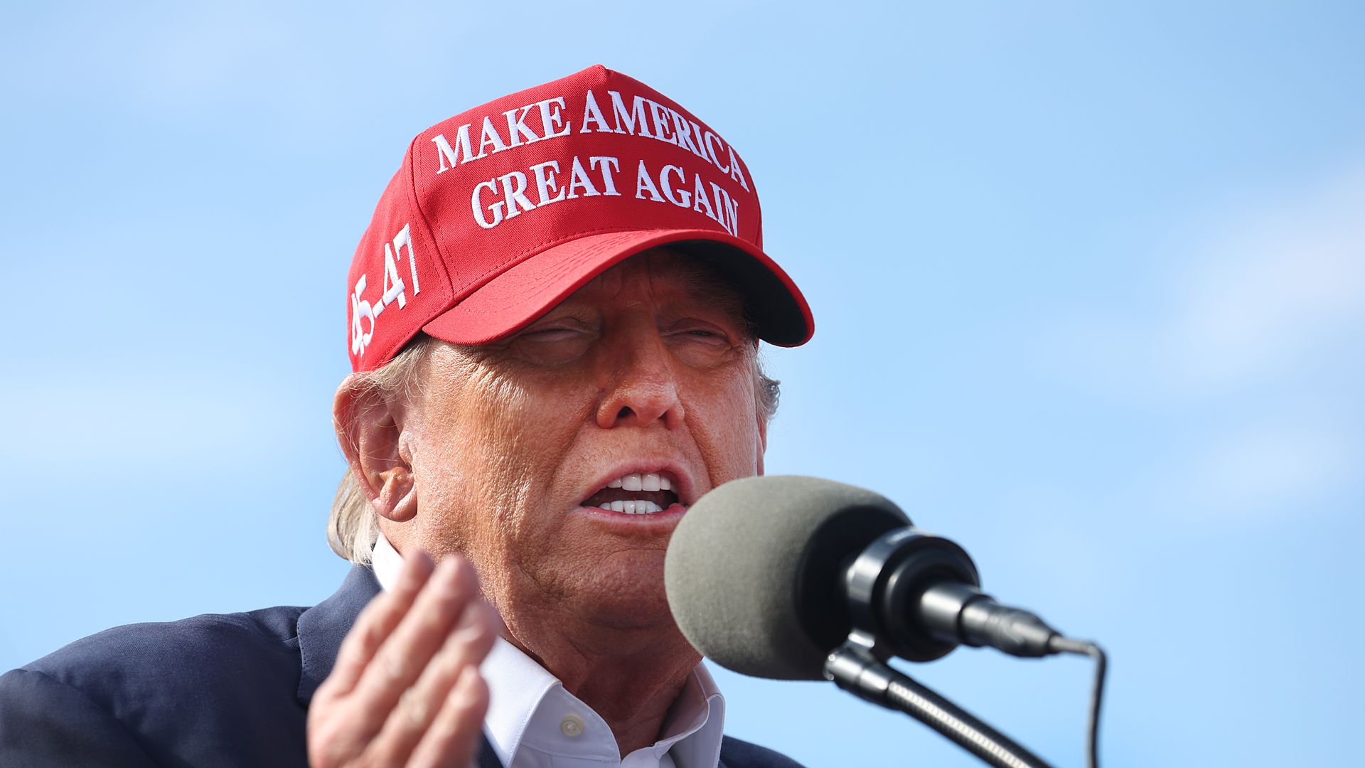 Republican presidential candidate former President Donald Trump speaks to supporters during a rally at the Dayton International Airport on March 16, 2024 in Vandalia, Ohio.