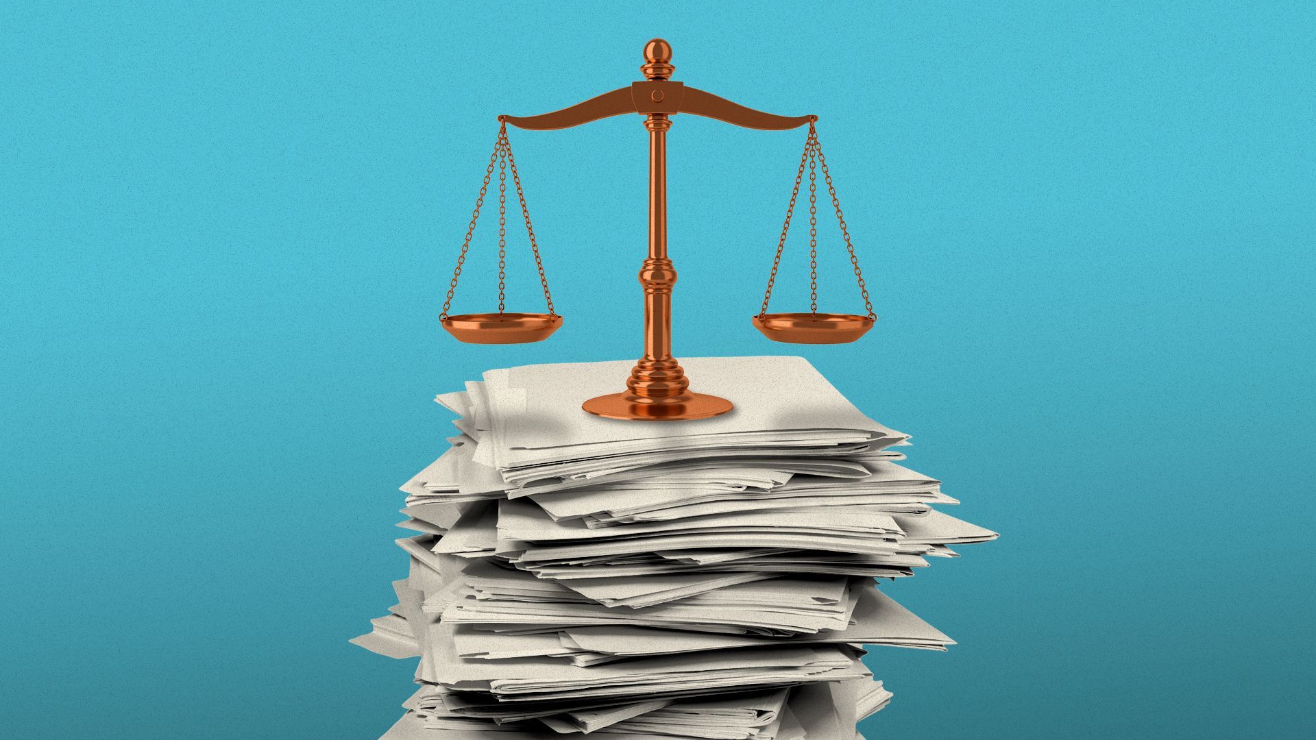 Illustration of a scale on top of a stack of paperwork and files.