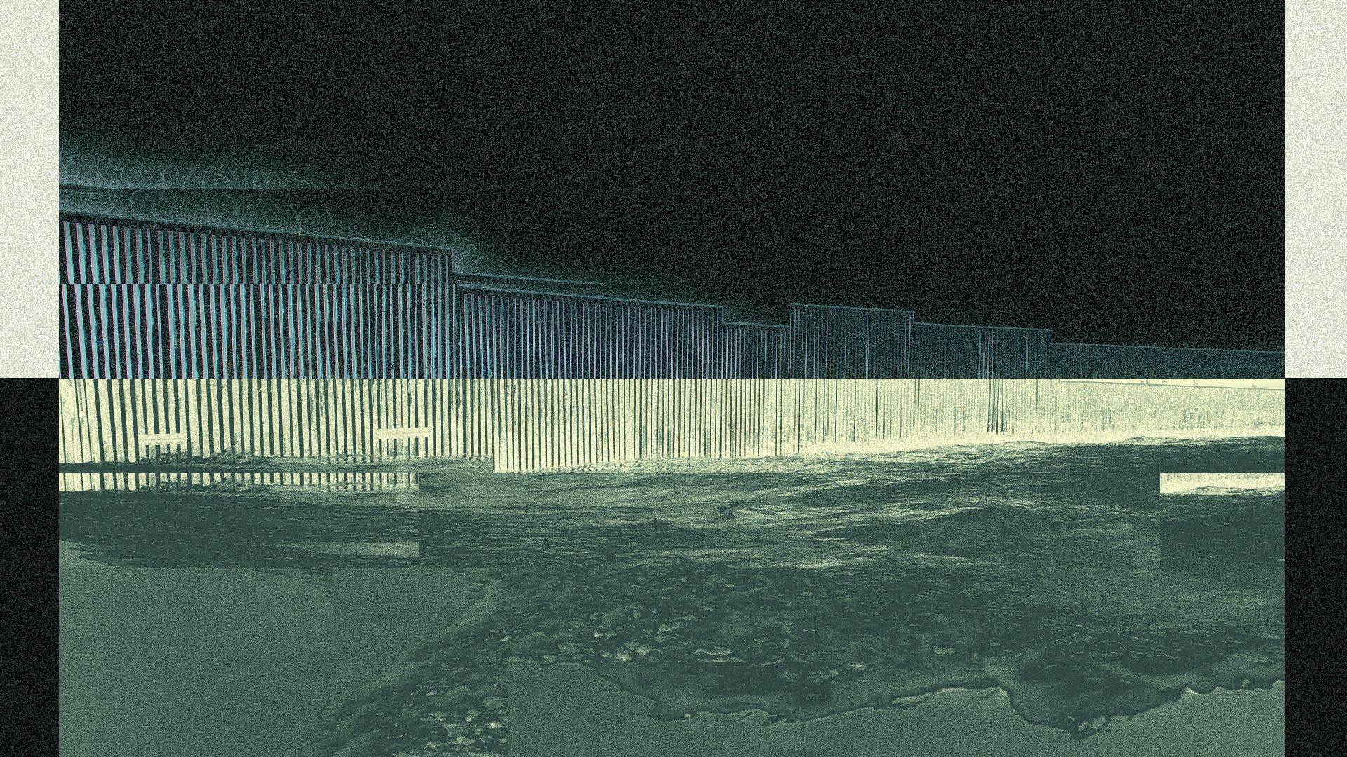 Photo illustration of the Mexico-San Diego border wall entering the ocean.