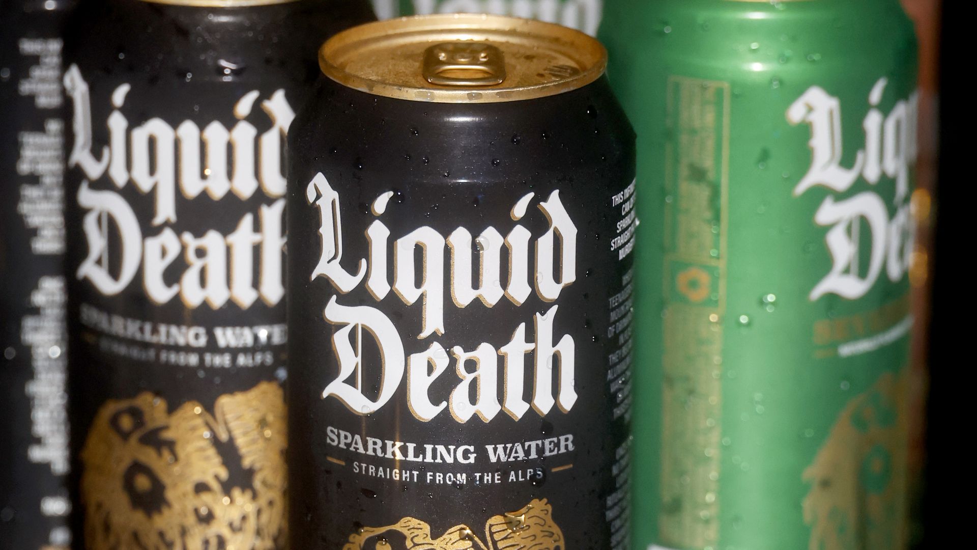 Cans of Liquid Death-branded water.