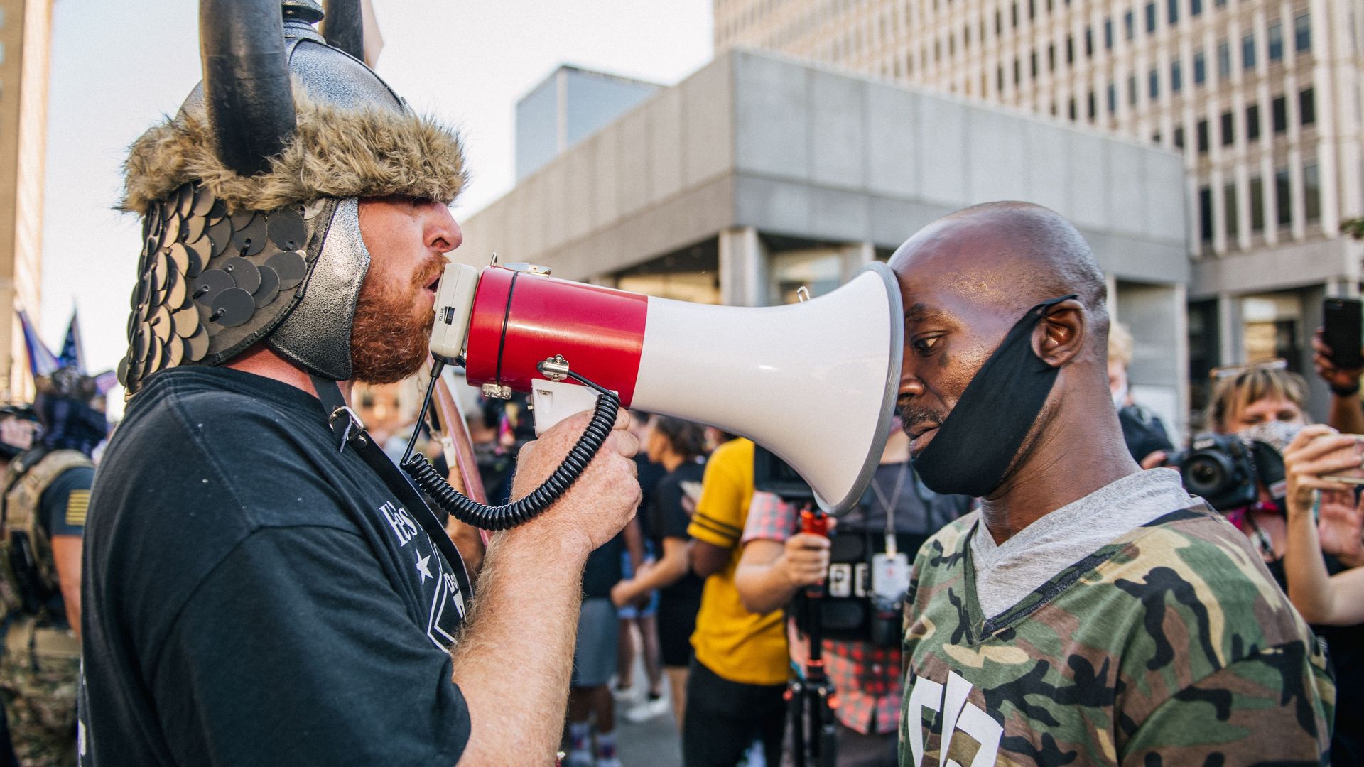 Demonstrators in front of the Louisville Metro Hall in Kentucky ahead of the Kentucky Derby.