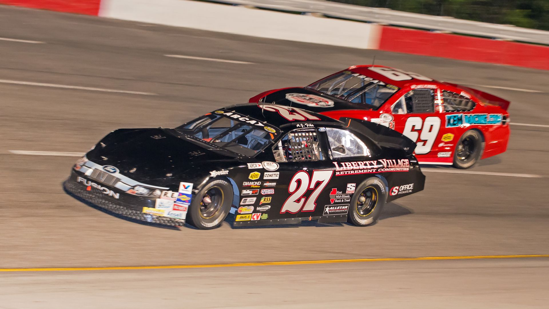 Cars on a racetrack.