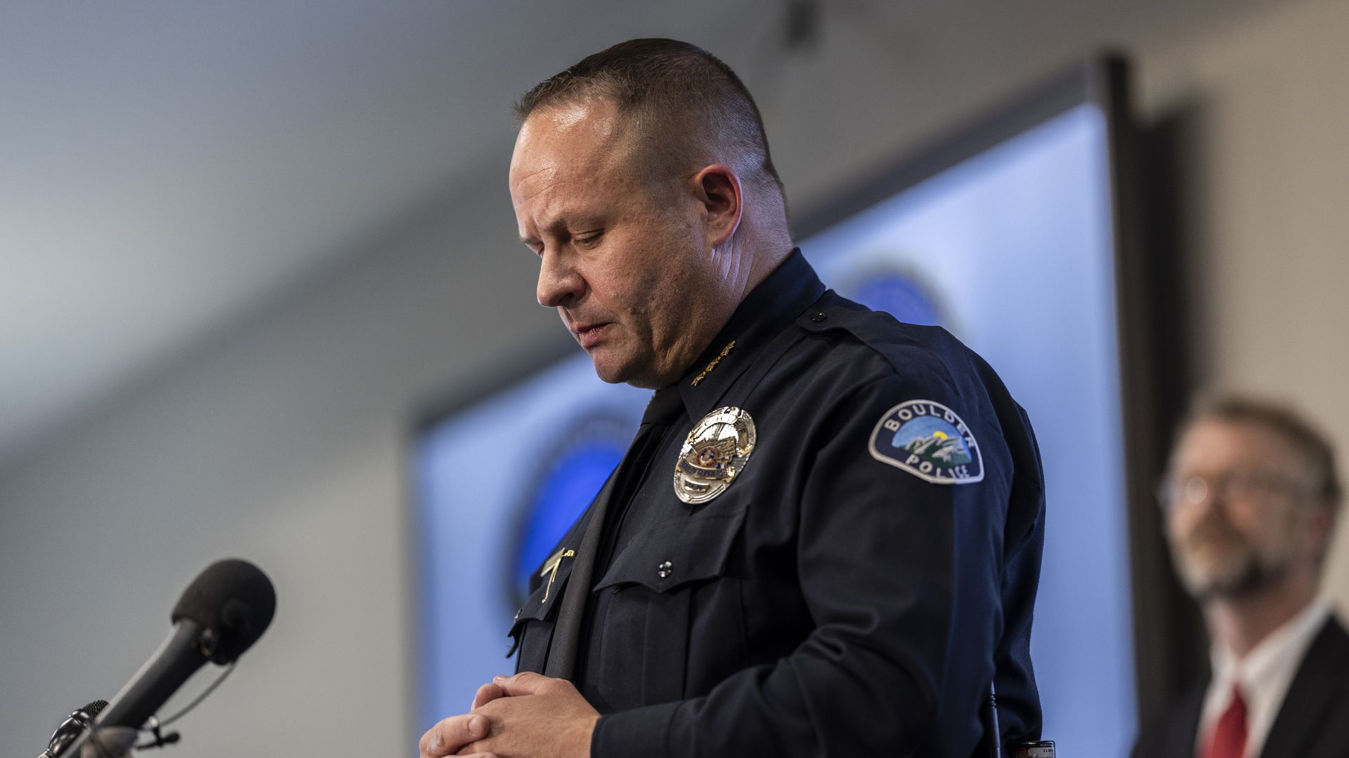 Boulder Police Chief Stephen Redfearn speaks during a press conference at the Boulder Police Station on June 2
