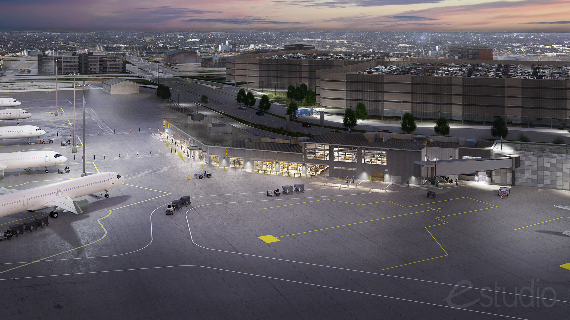 A rendering of a ground load facility at an airport.