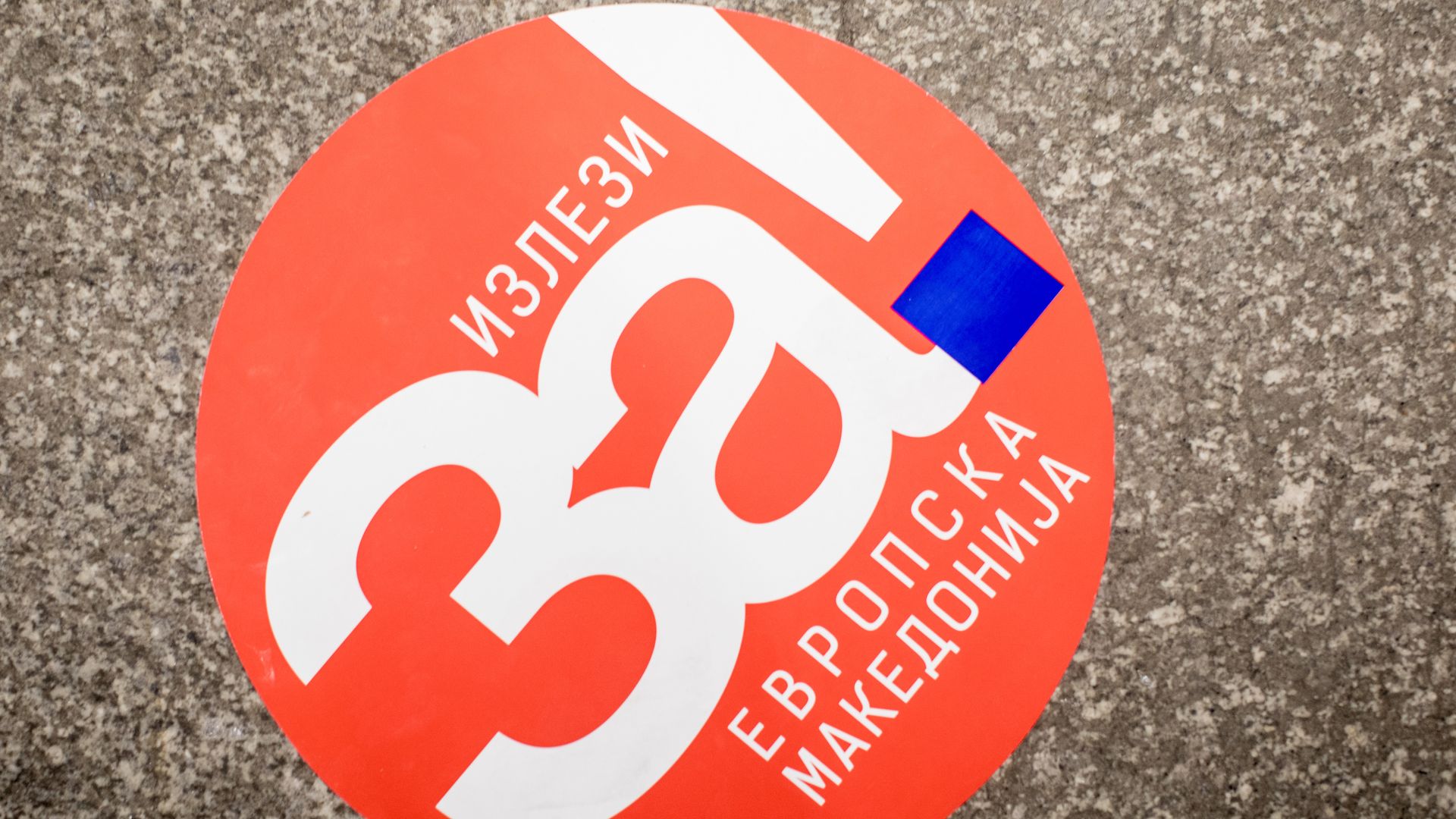 A 'Yes' vote poster is seen on the ground after a rally held by Macedonian Prime Minister Zoran Zaev during a final referendum rally