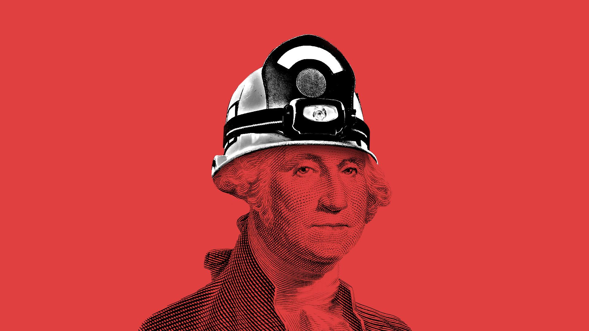 Illustration of George Washington wearing firefighter's helmet 