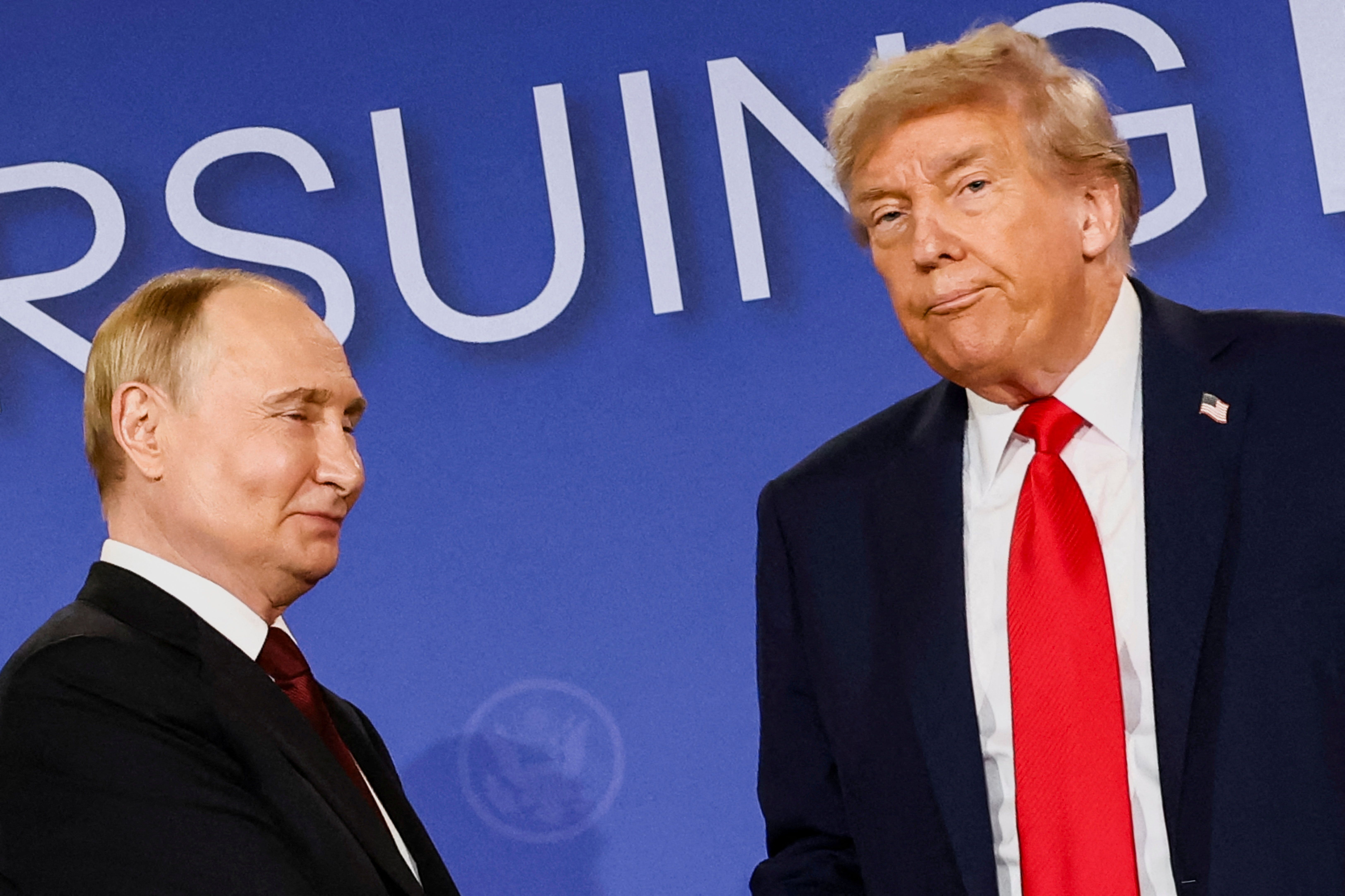 resident Trump and Russian President Vladimir Putin leave the press conference room at Joint Base Elmendorf-Richardson in Anchorage, Alaska, yesterday