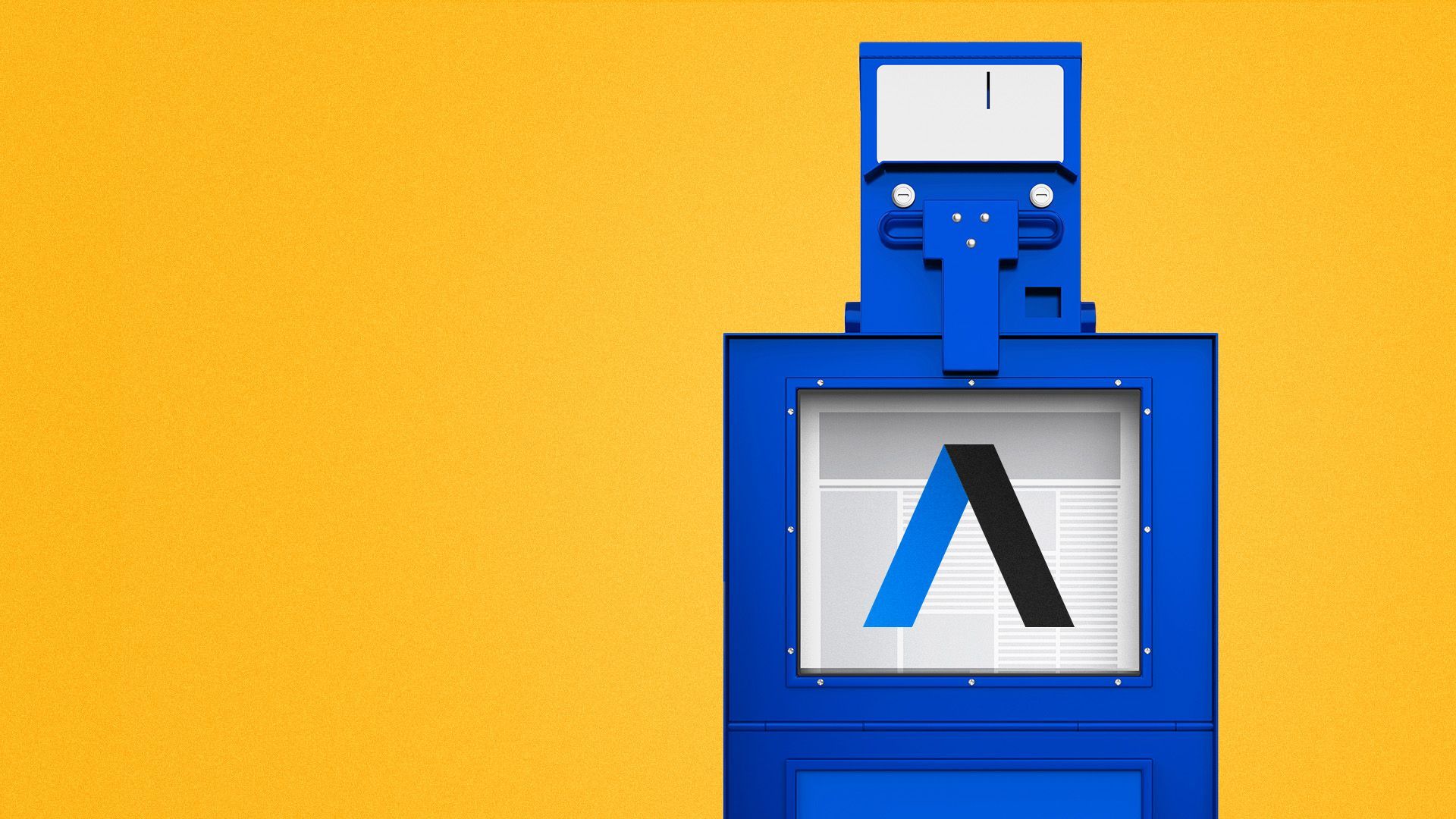 an illustration of a newspaper vending machine box with an axios logo on it