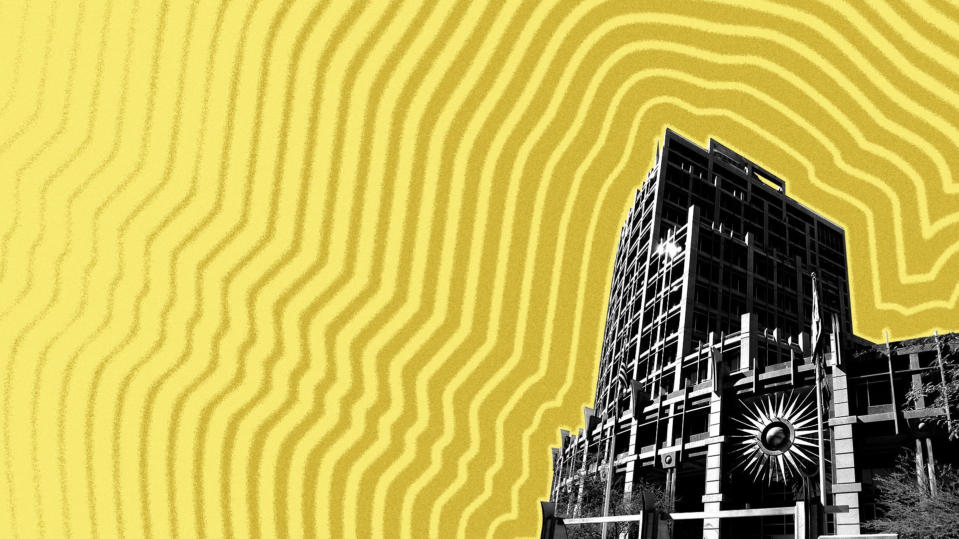 Illustration of Phoenix City Hall with lines radiating from it.