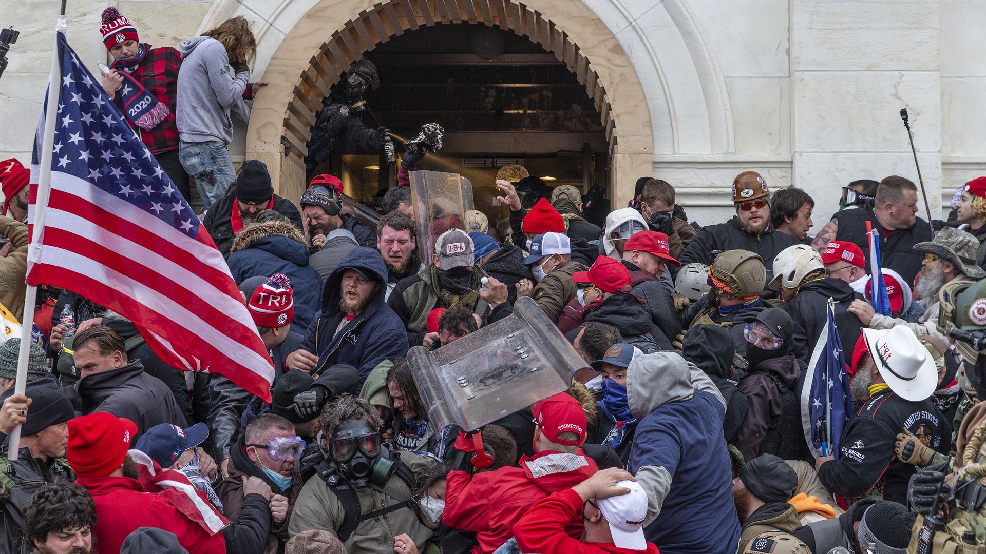 The pro-Trump mob rioting at the Capitol on Jan 6.
