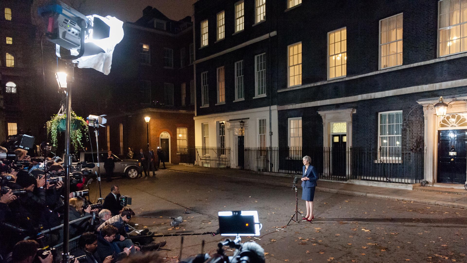 Theresa May at a press conference