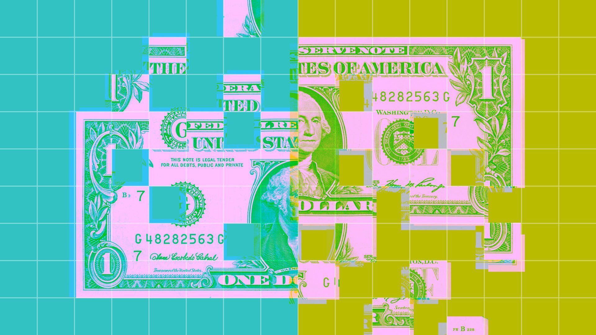 A fragmenting dollar bill