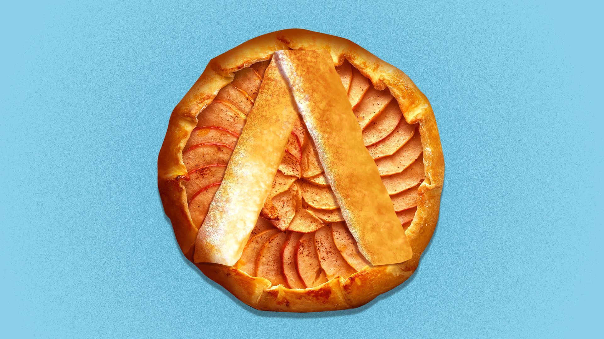 Illustation of an apple galette pie with the Axios "A" as lattice work on top. 