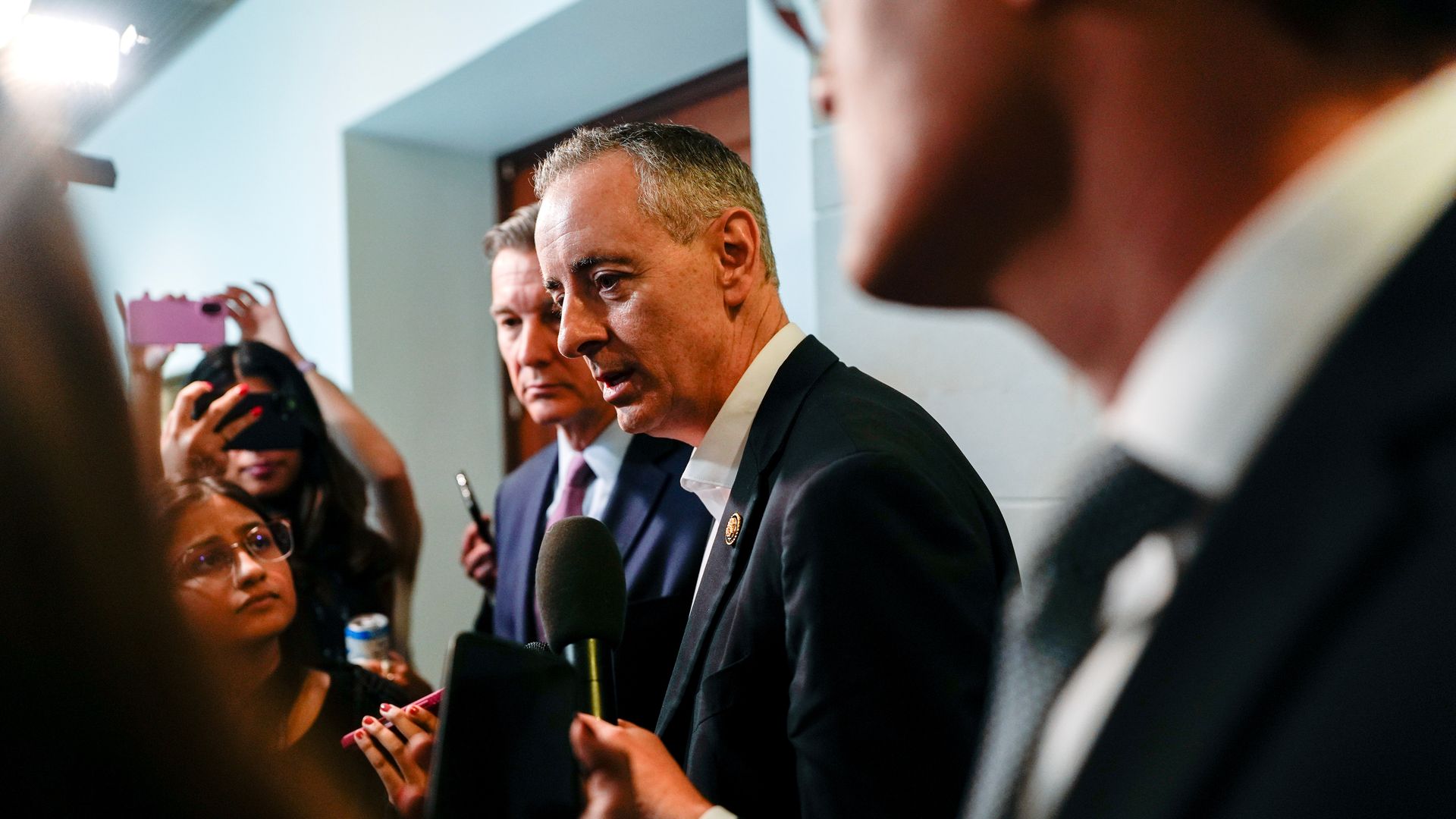 Rep. Brian Fitzpatrick speaks to reporters at the U.S. Capitol last December.
