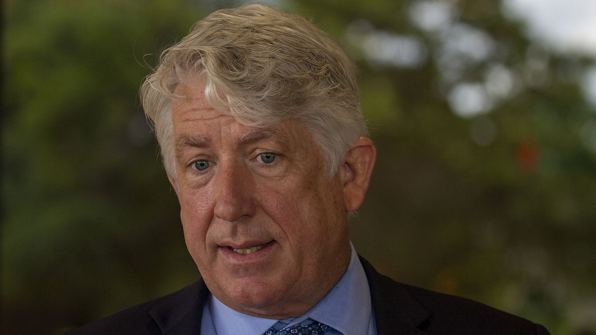 State Attorney General Mark Herring talks to the media outside of court on June 18, 2020 in Richmond, Virginia.