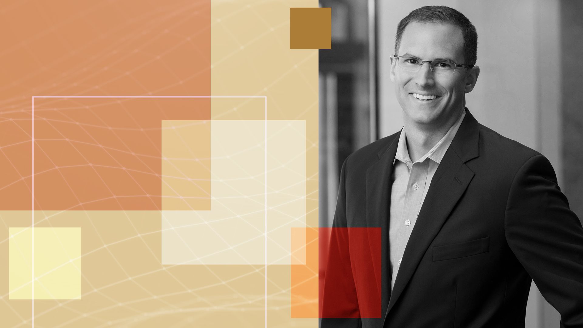 photo illustration of IVP general partner Tom Loverro surrounded by digital lines and squares