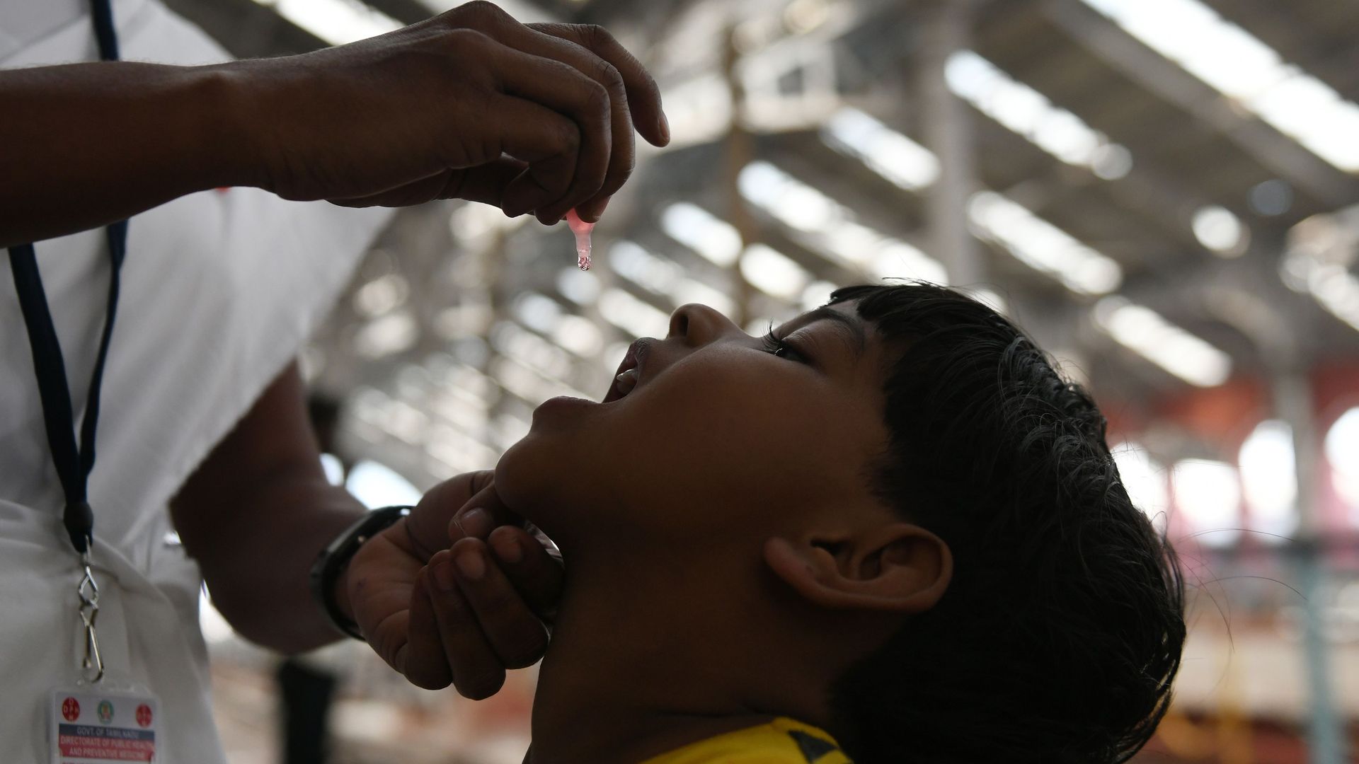 Boy receives polio vaccine
