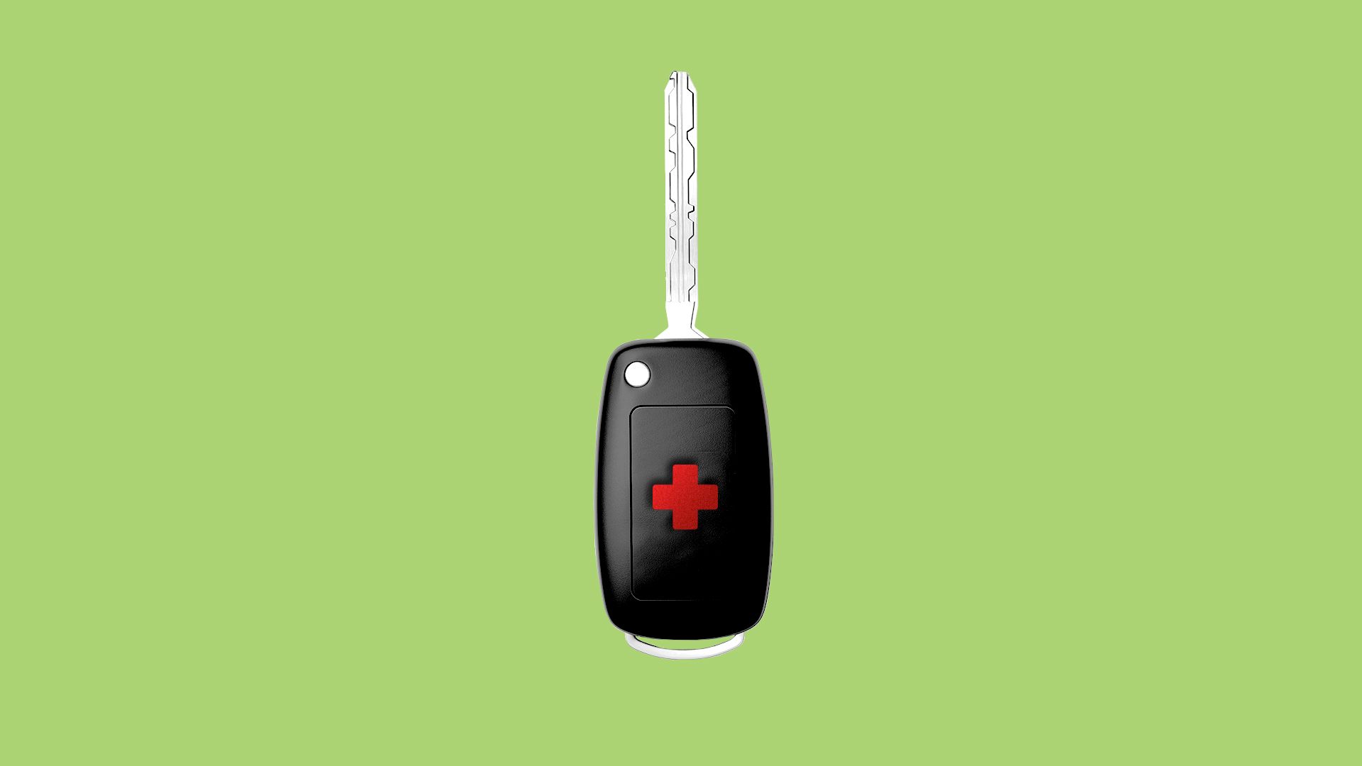 Illustration of a car key with a health plus on the unlock button. 