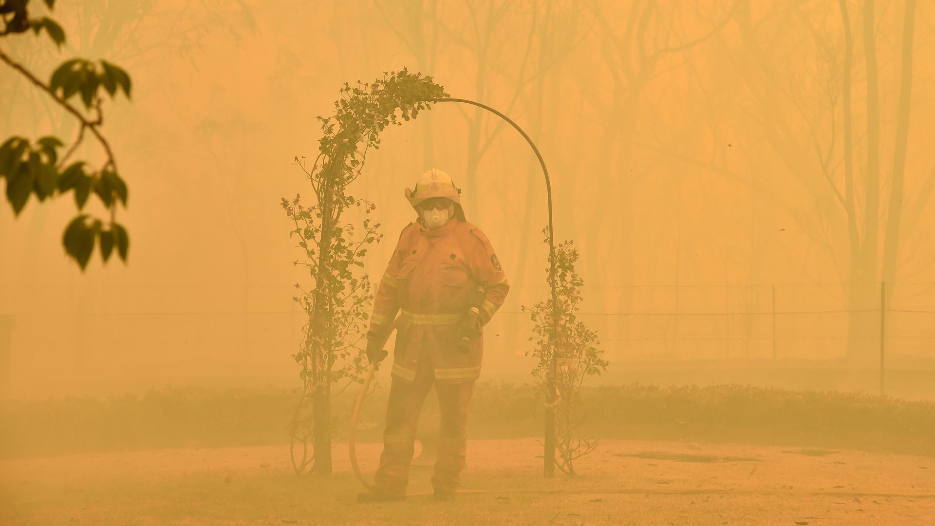 A firefighter at a property in Balmoral, southwest of Sydney, New South Wales. 