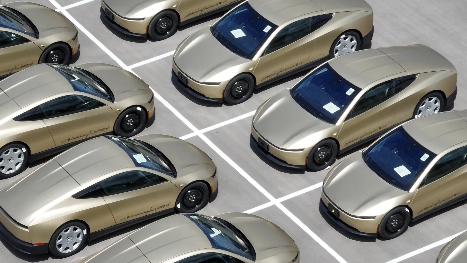 Tesla Cybercabs parked in Austin, Texas.