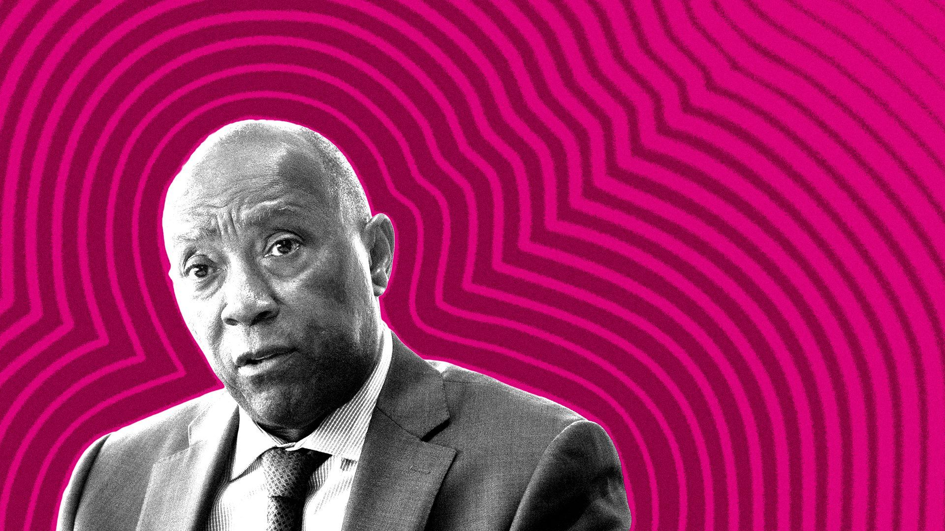 Photo illustration of Houston Mayor Sylvester Turner with lines radiating from him. 