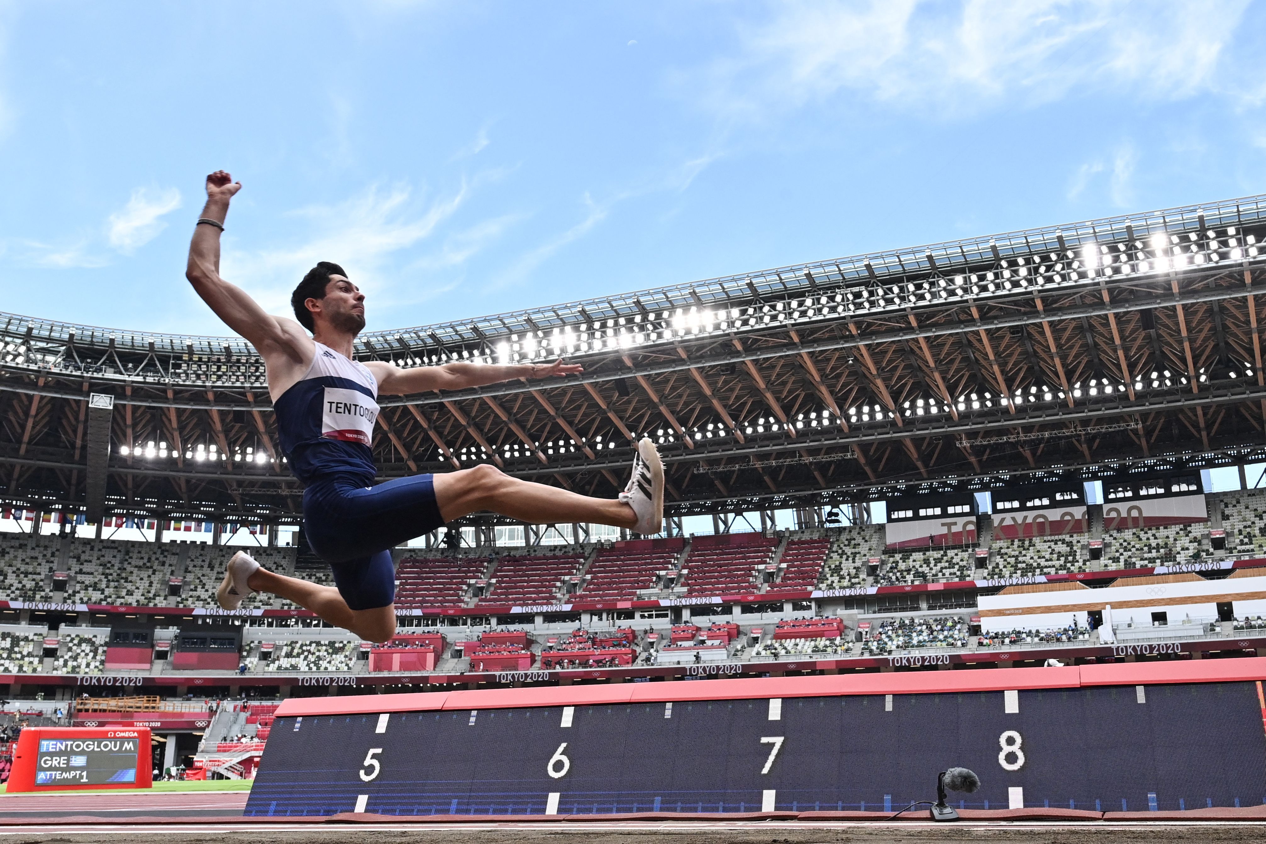  Greece's Miltiadis Tentoglou competes in the men's long jump final during the Tokyo 2020 Olympic Games at the Olympic Stadium in Tokyo on August 2