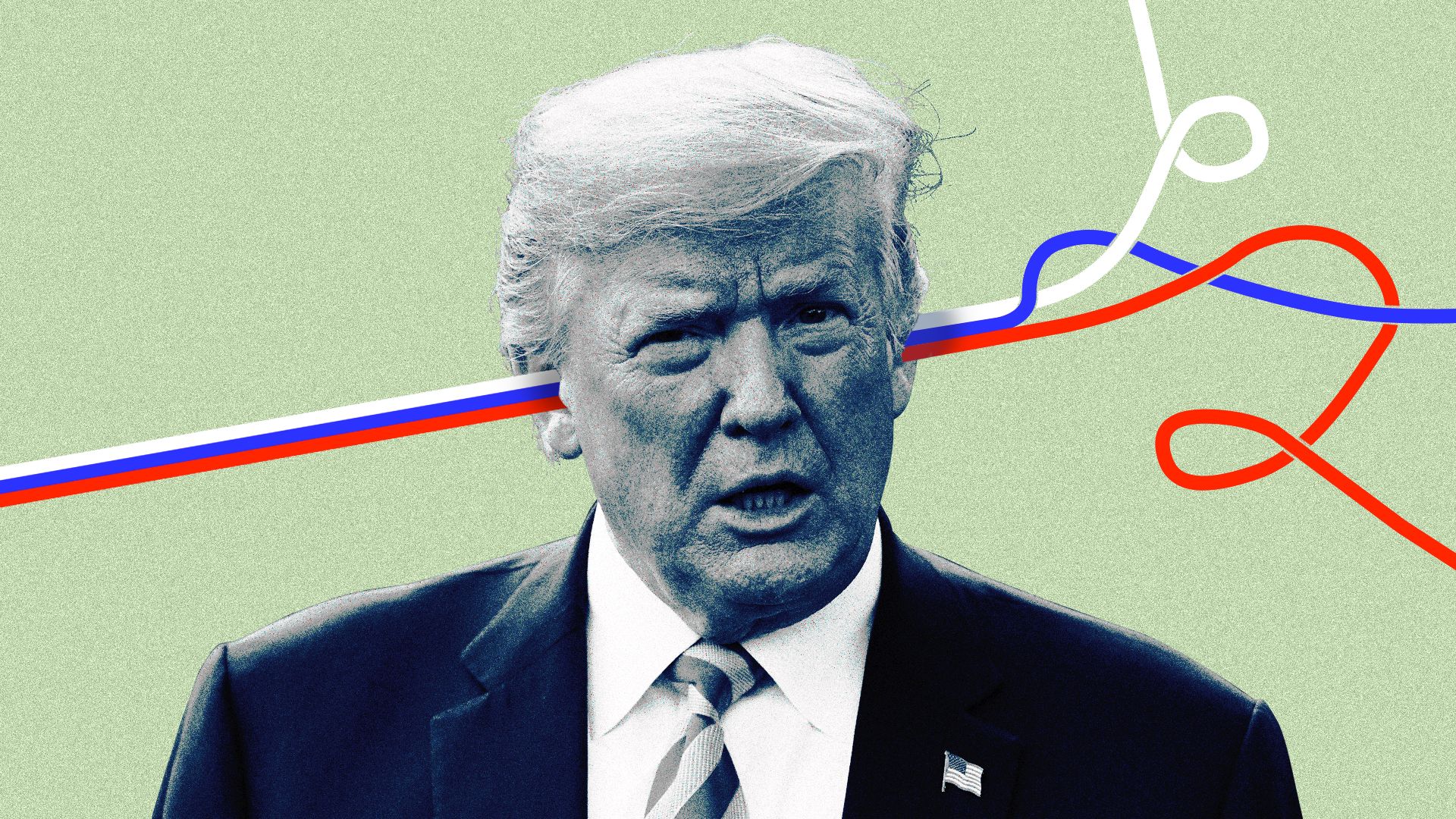 An illustration of President Trump with the colors of the Russian flag