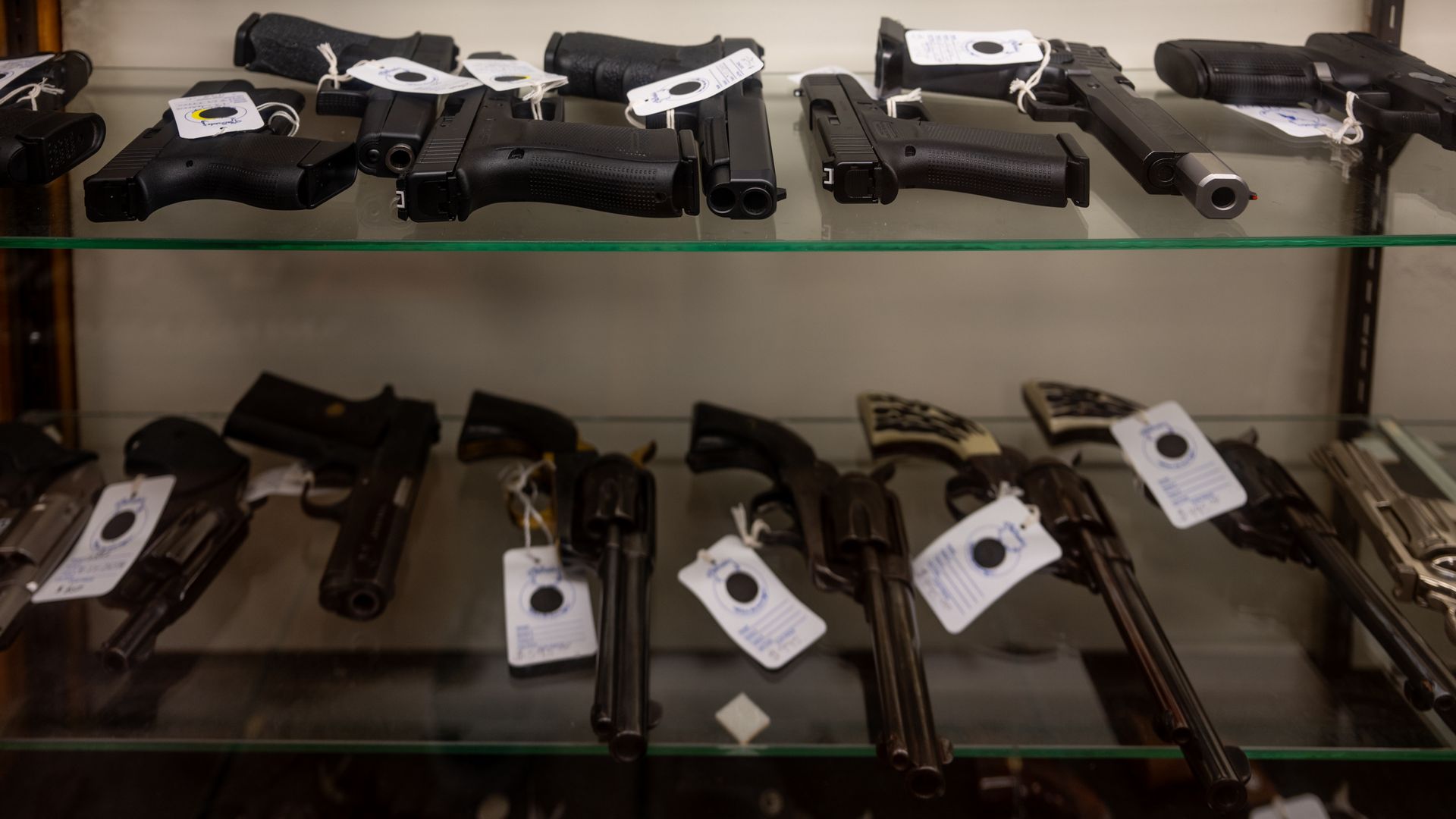 Firearms in a gun store in Austin, Texas, in August 2023.