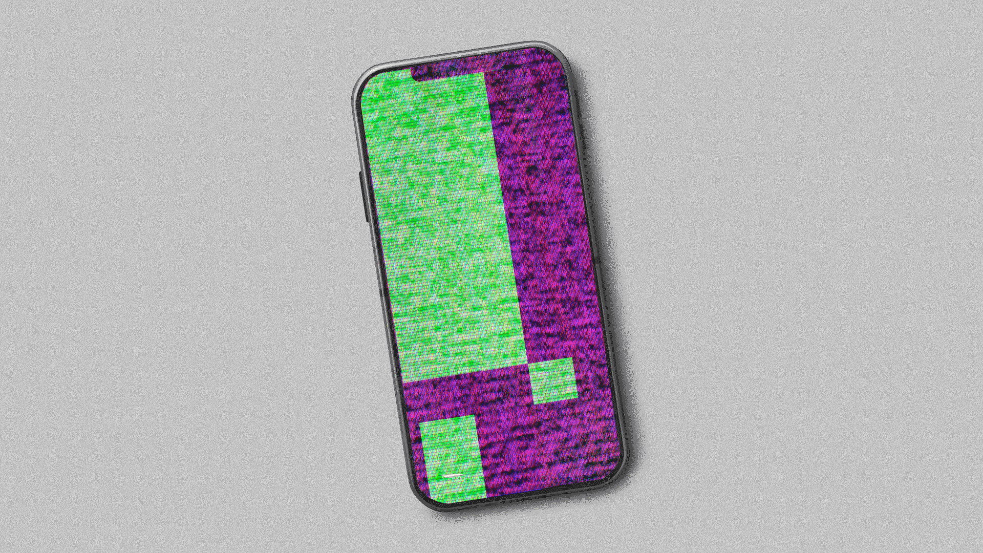 Animated illustration of a cell phone with a television test pattern on the screen