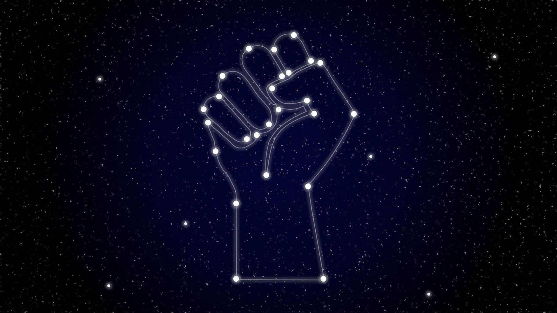 Illustration of glowing fist constellation