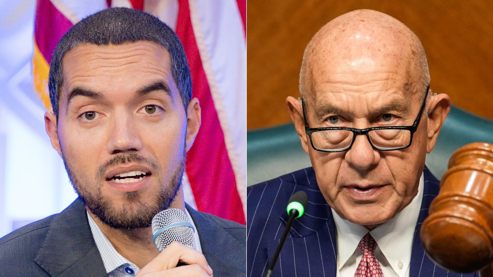 Side-by-side photos of Houston Controller Chris Hollins and Mayor John Whitmire