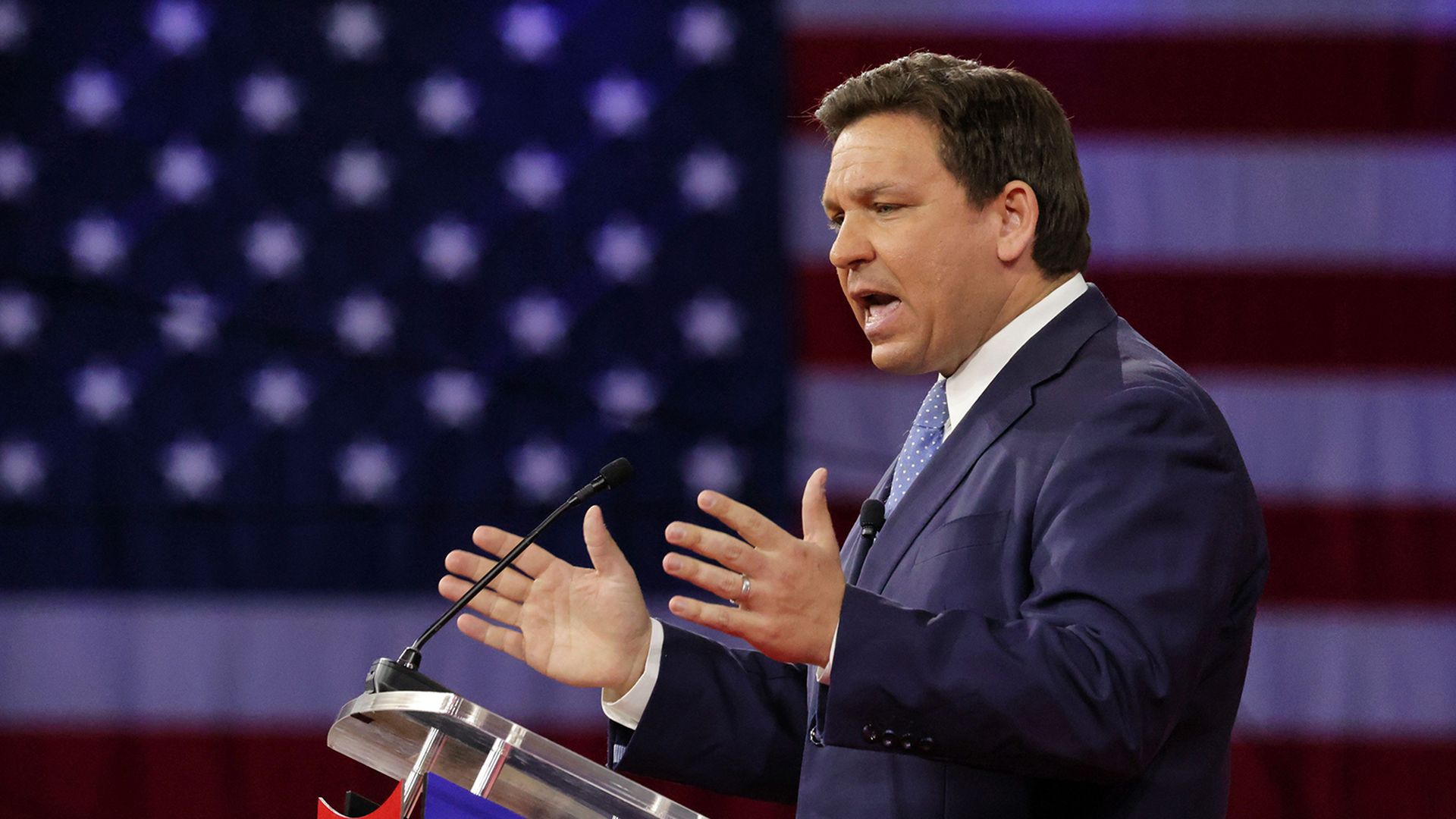 Florida Governor Ron DeSantis delivers remarks at the 2022 CPAC conference at the Rosen Shingle Creek in Orlando, Thursday, Feb. 24, 2022.