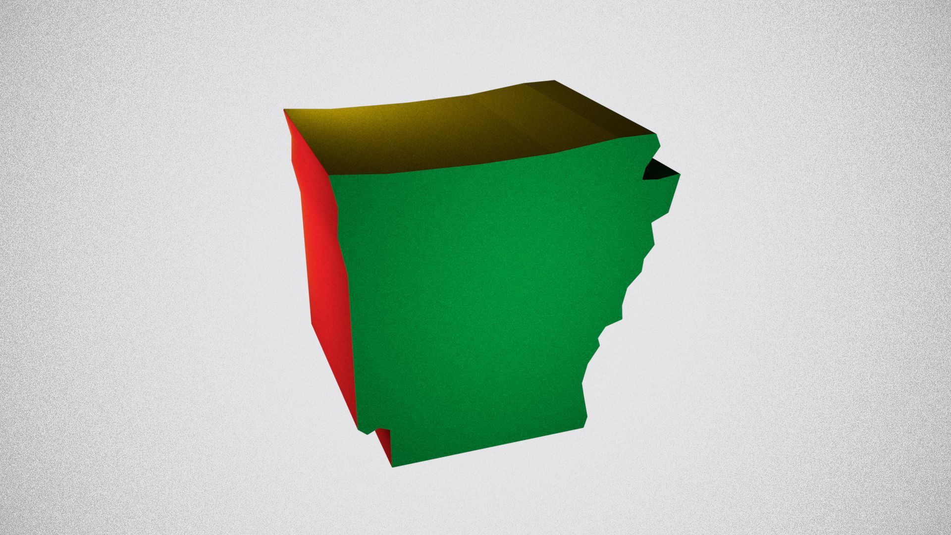 Illustration of the state of Arkansas lit by red, green and yellow lights.