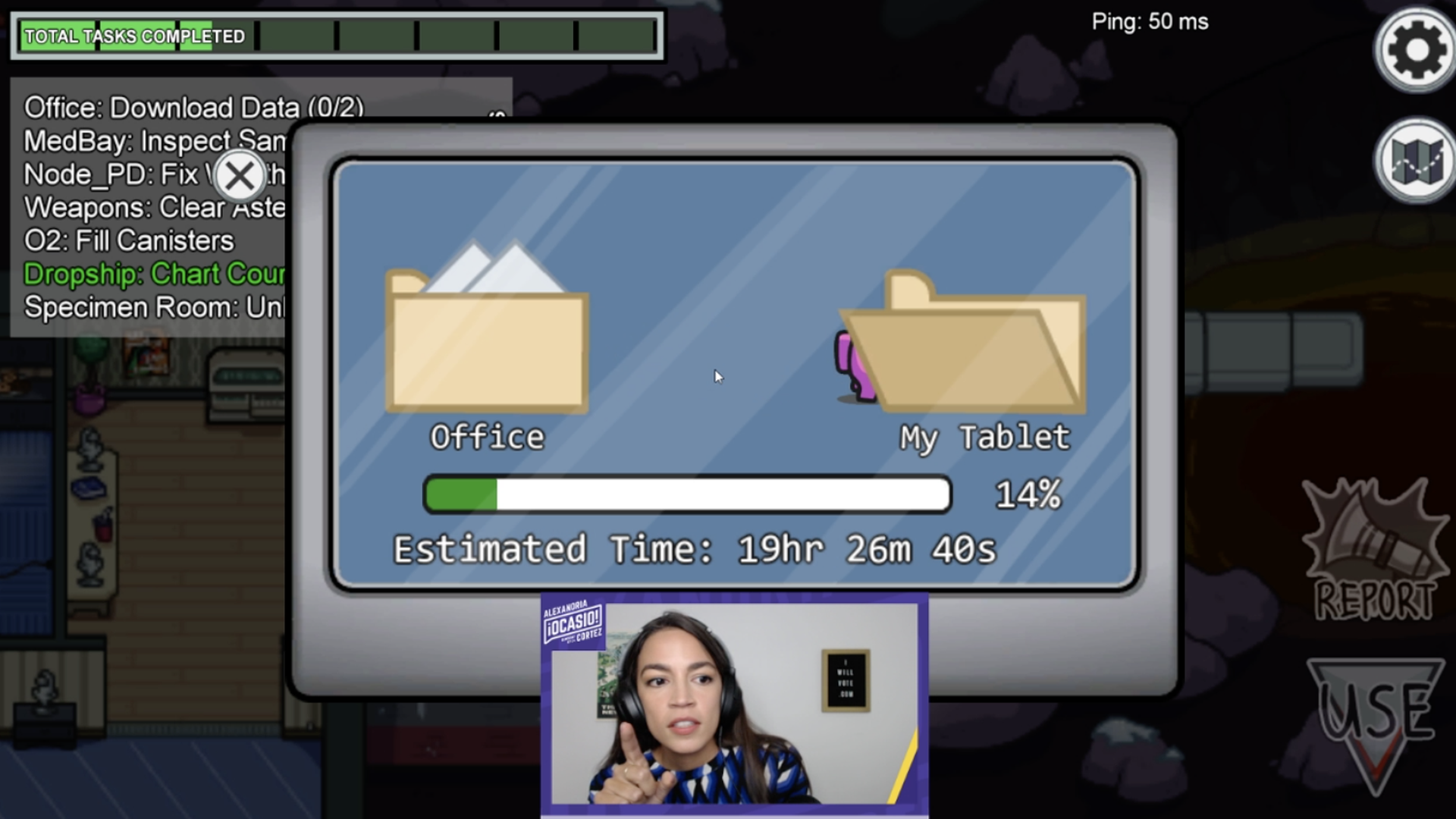 Rep. Alexia Ocasio-Cortez, playing Among us on Twitch