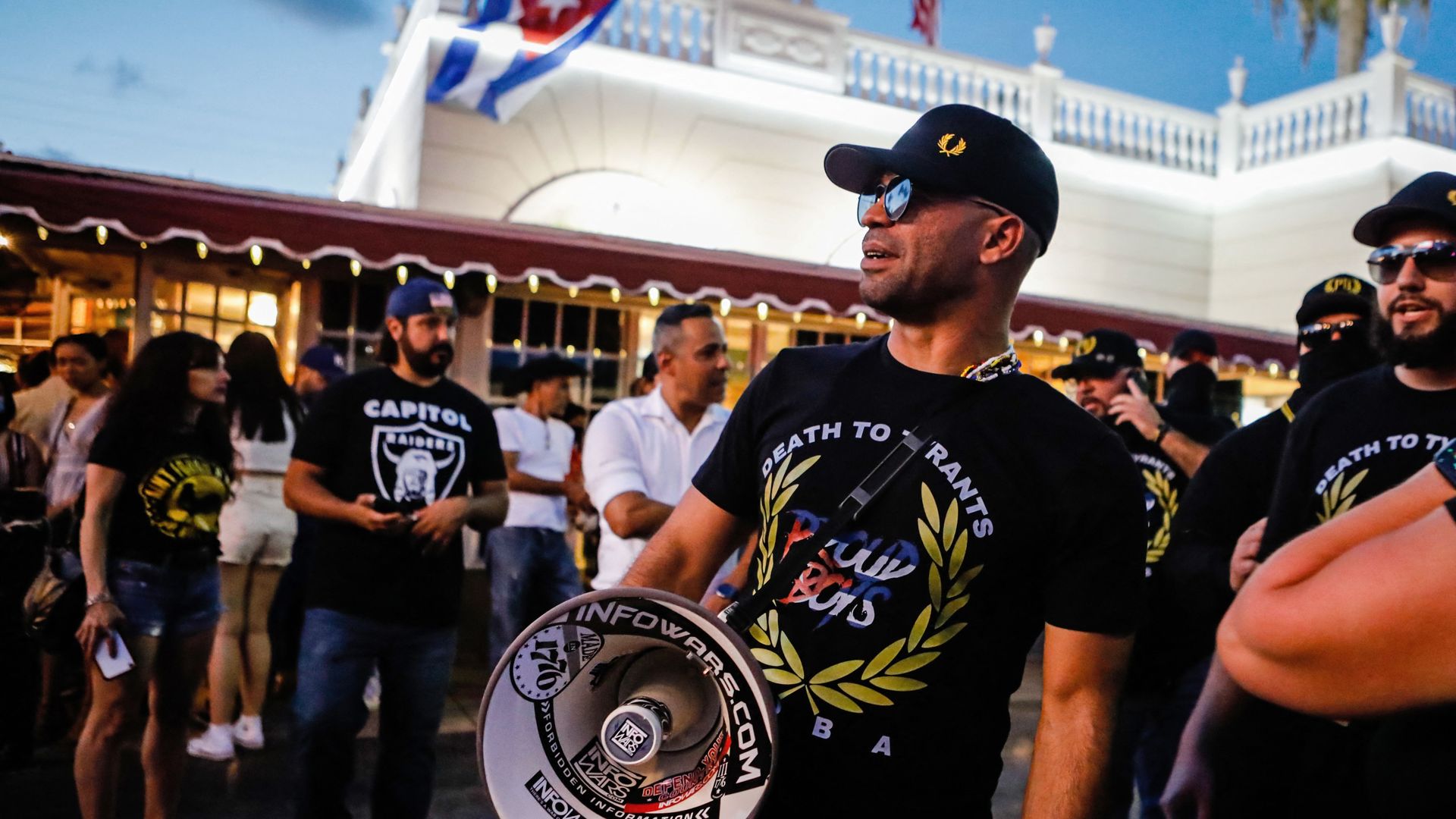 Henry "Enrique" Tarrio, leader of The Proud Boys, attends a protest showing support for Cubans demonstrating against their government, in Miami, Florida on July 16, 2021. 