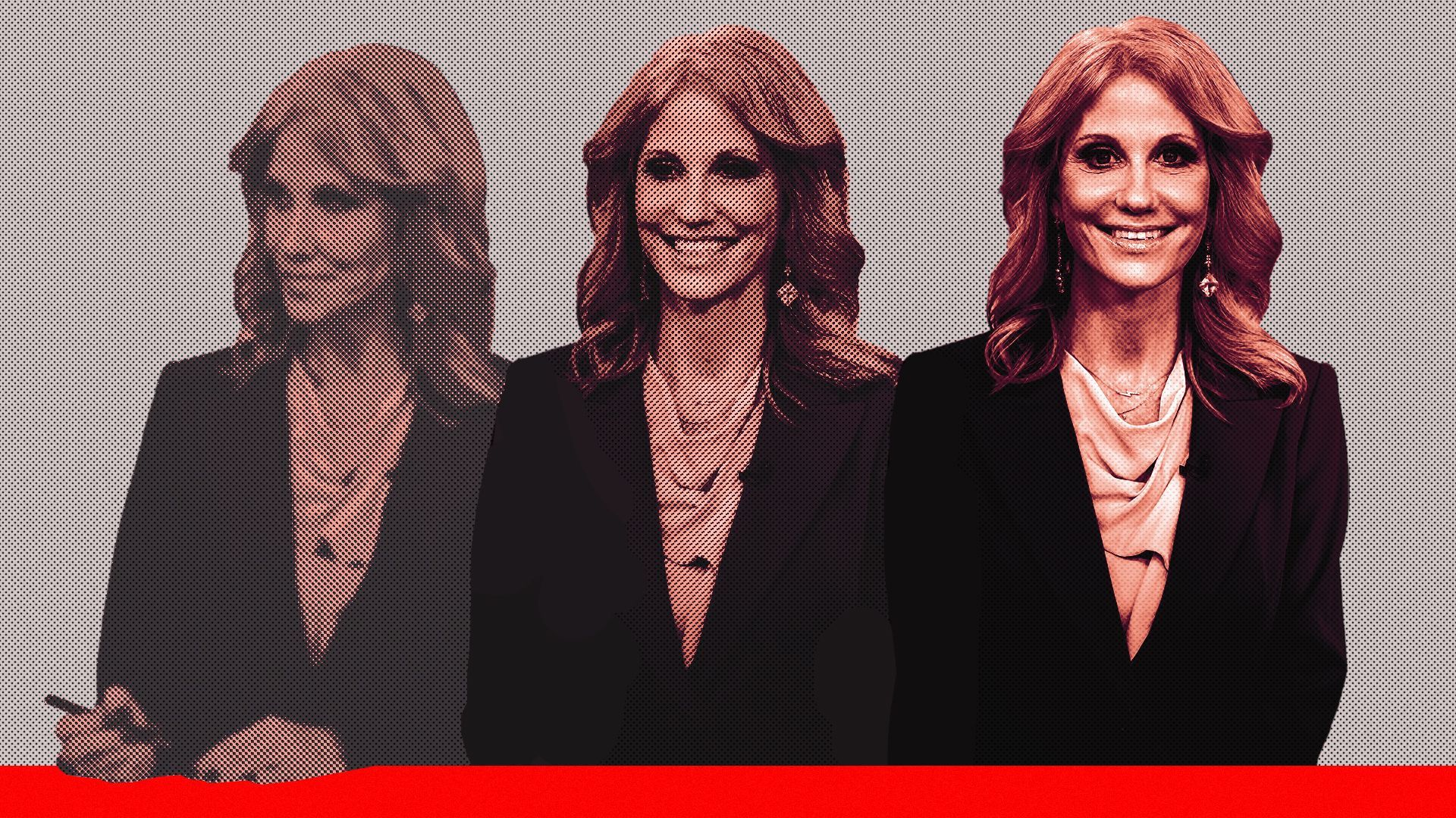 Photo illustration of a trio of Kellyanne Conway photos lined up and becoming more clear from left to right.