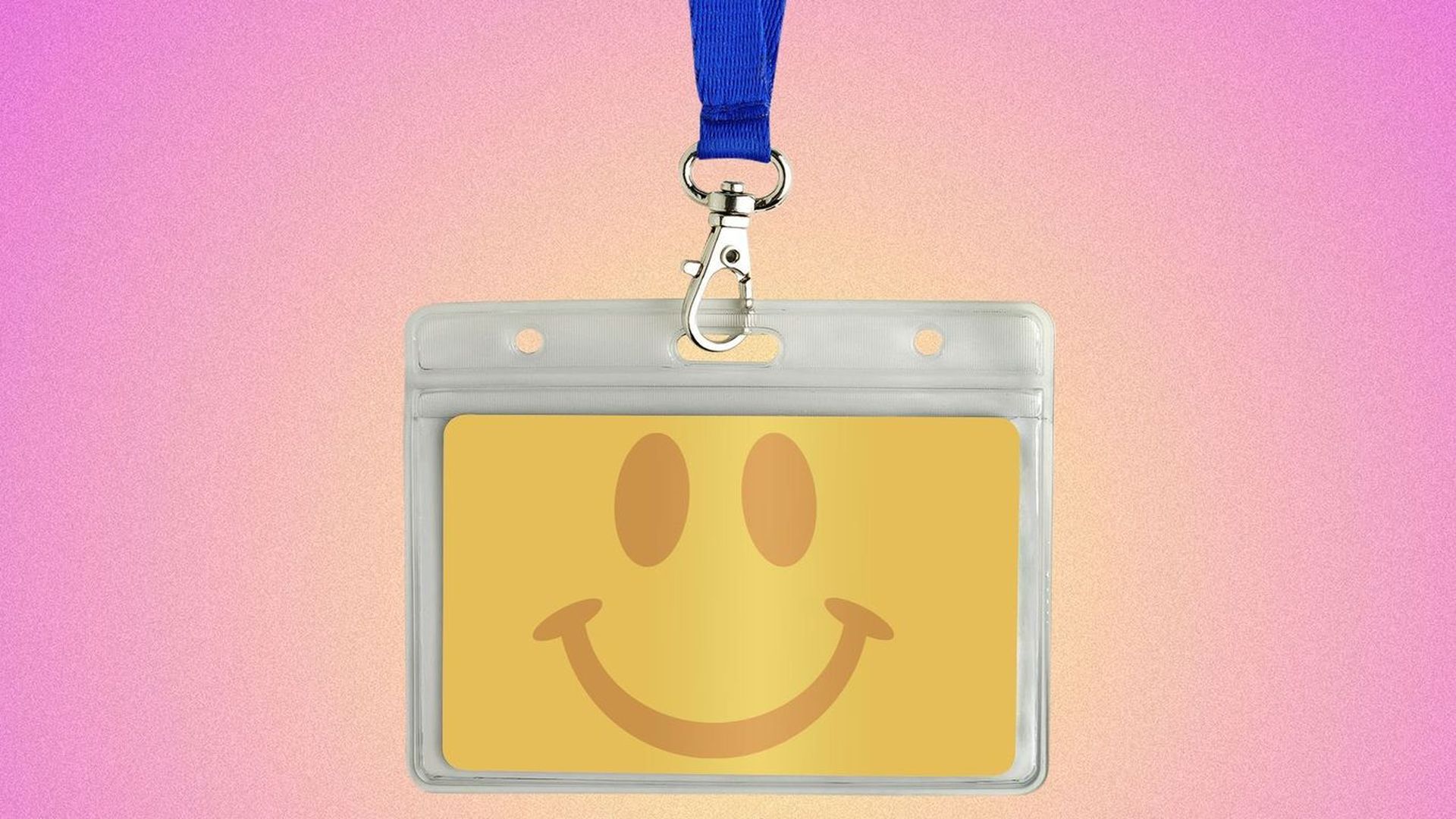 name badge with a smiley face on it