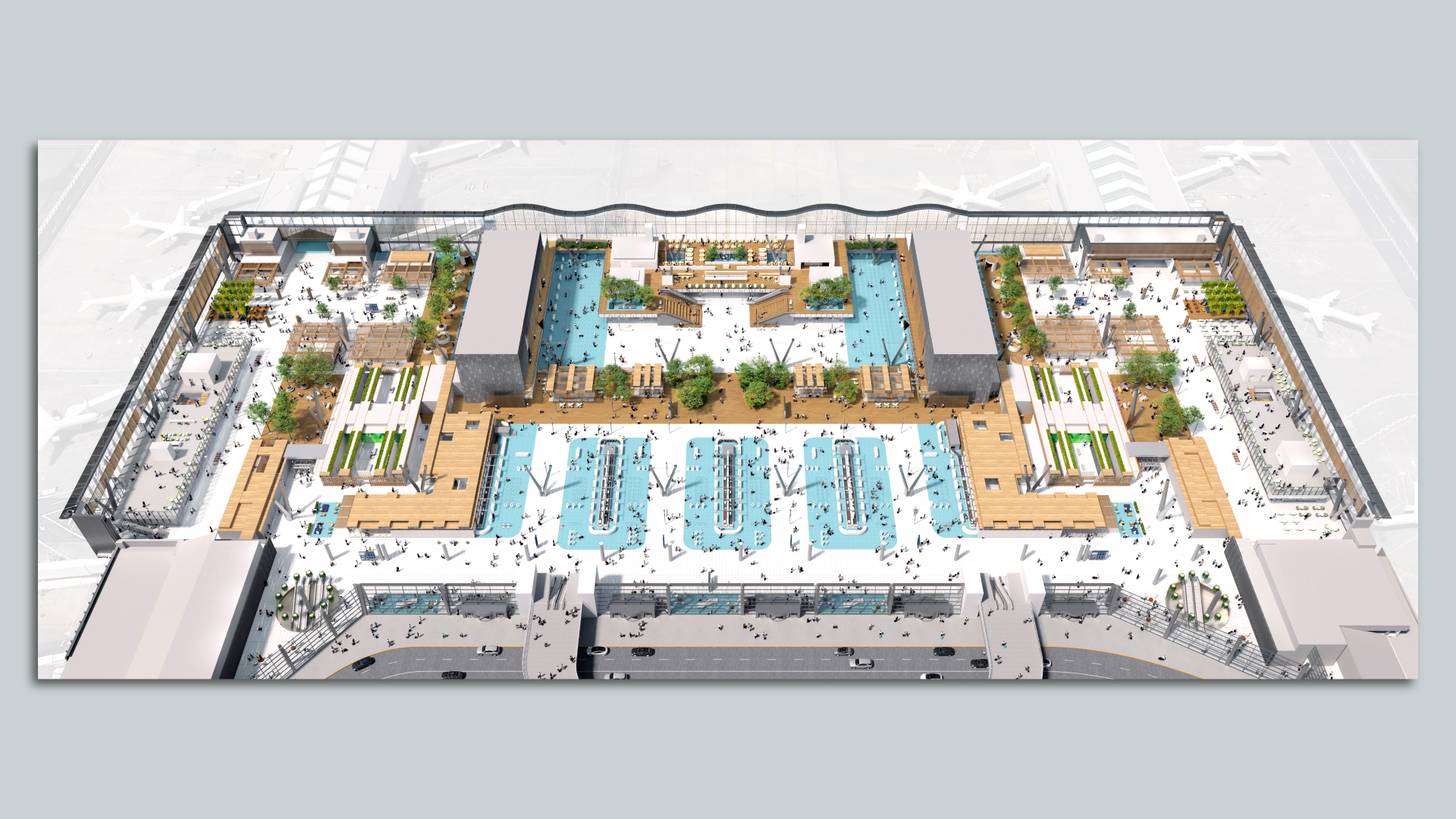 An illustration of the new main terminal of Portland International Airport.